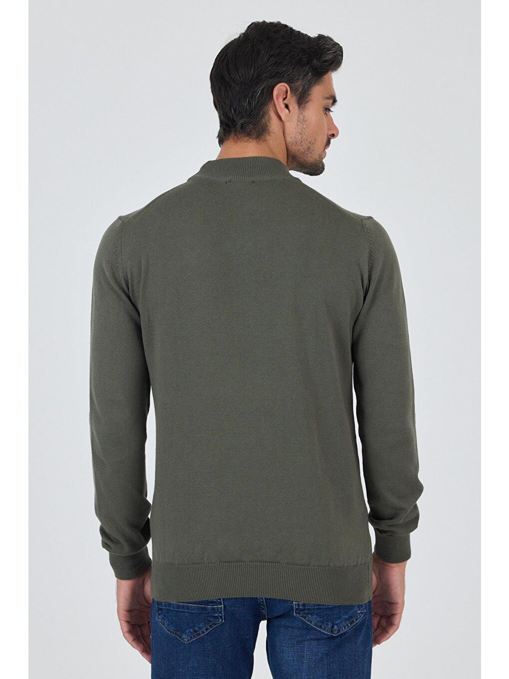 Koyu Yeşil Uzun Kol Düz Örme Yarım Balıkçı Yaka Classic Comfort Fit Triko 1012245001-4