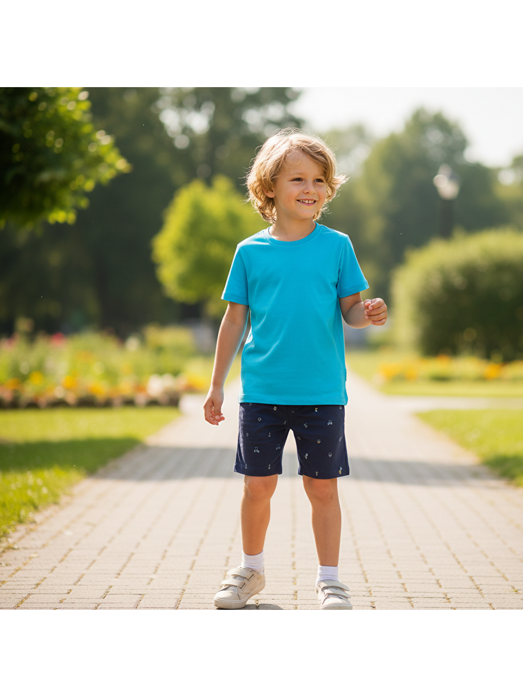 Erkek Çocuk Lacivert Mavi Renk Baskılı Şortlu Takım Bb2132