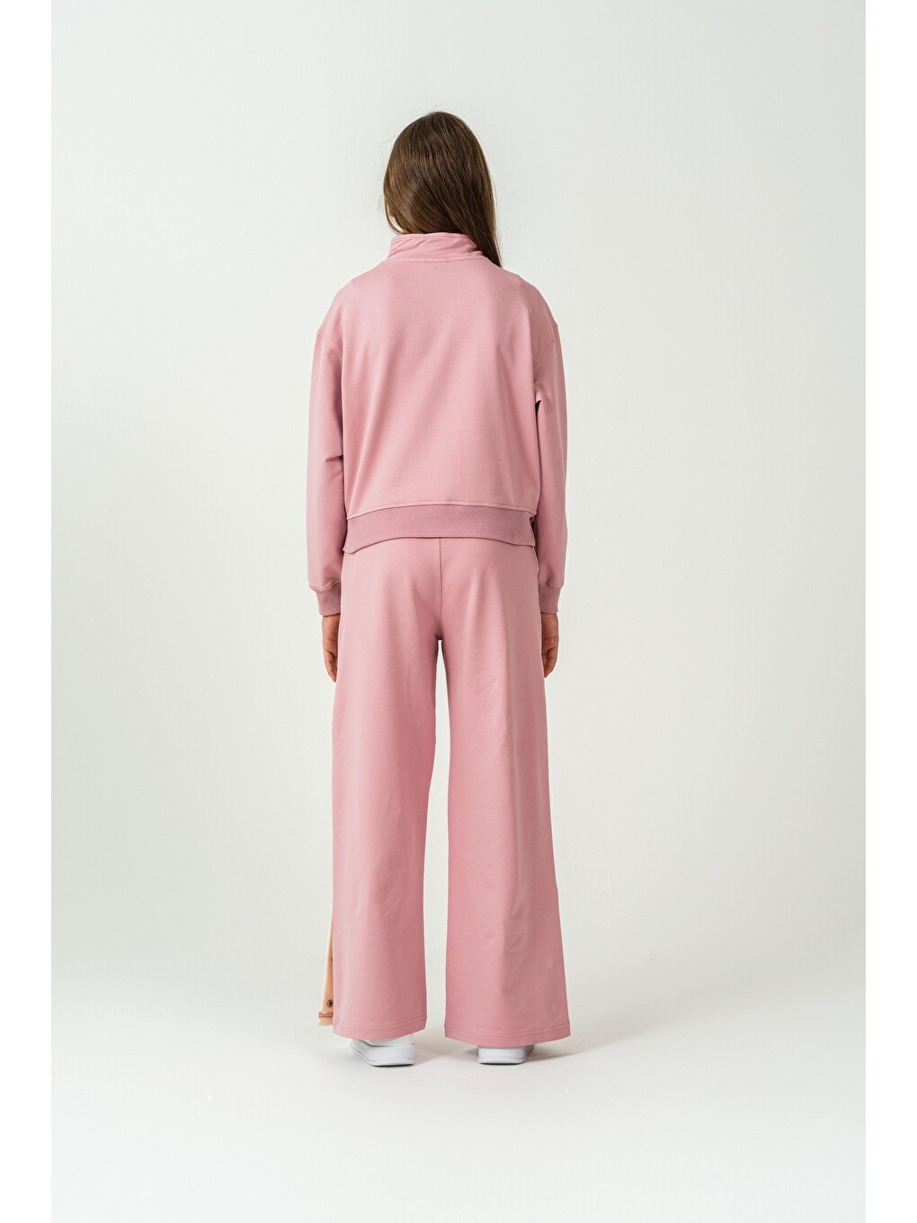 Pembe Üst Ön Yarım Fermuarlı Streetwise Style Boston Baskılı Yanlar Garnili Kız Çocuk Eşofman Takımı-4
