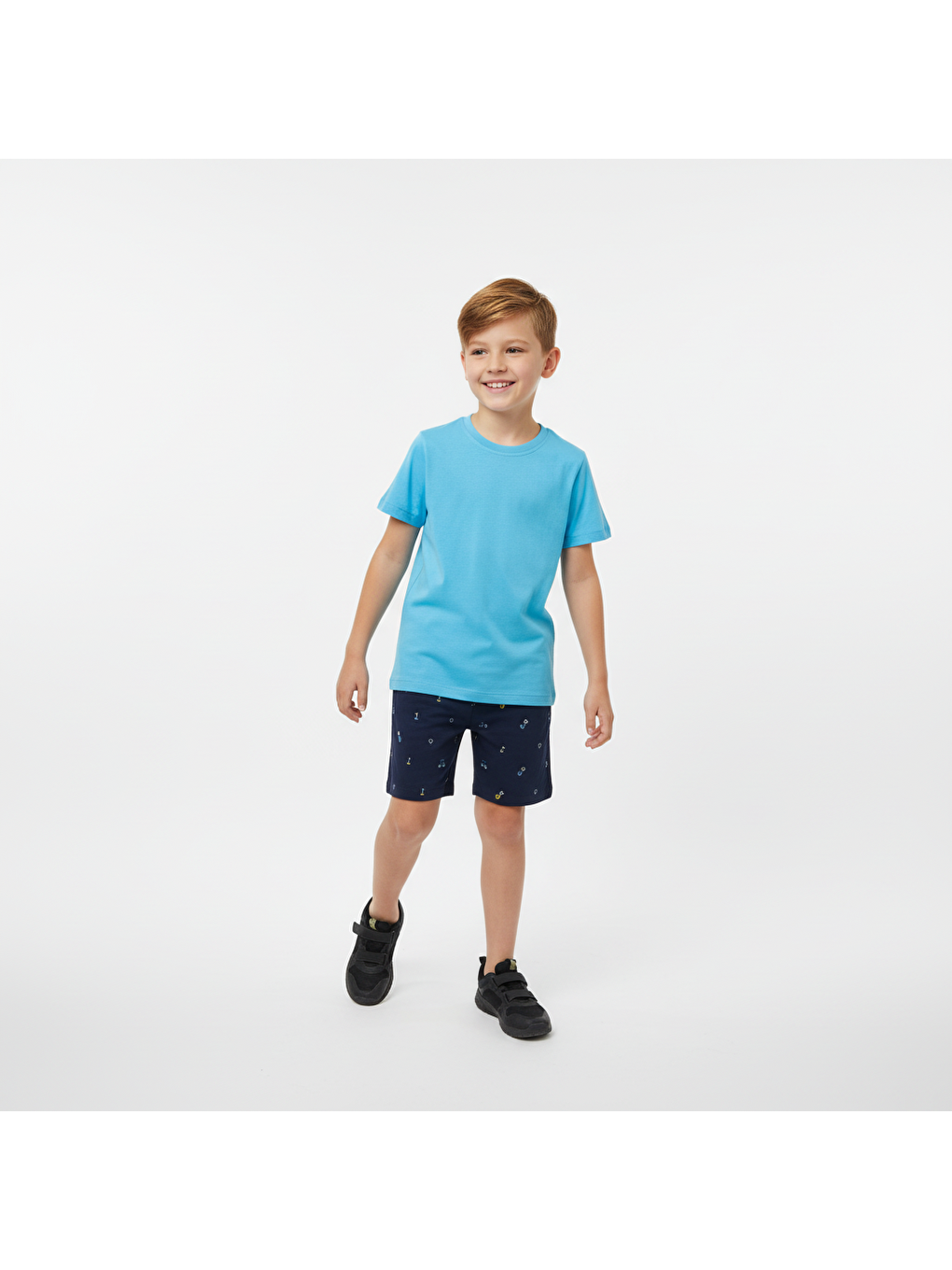 Erkek Çocuk Lacivert Mavi Renk Baskılı Şortlu Takım Bb2132-2