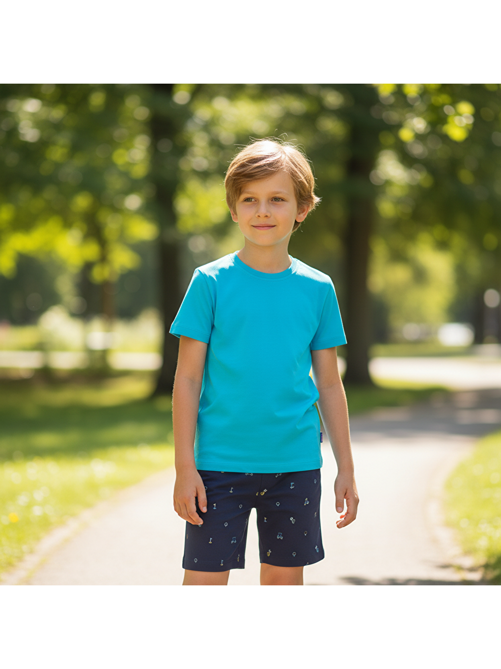 Erkek Çocuk Lacivert Mavi Renk Baskılı Şortlu Takım Bb2132-3