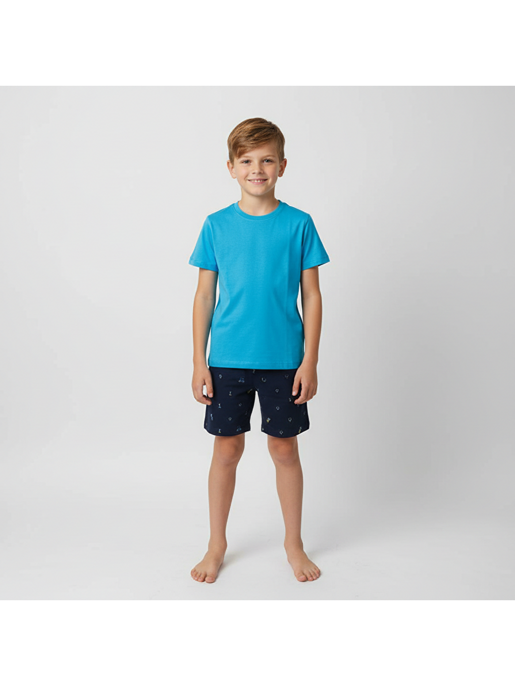Erkek Çocuk Lacivert Mavi Renk Baskılı Şortlu Takım Bb2132-4