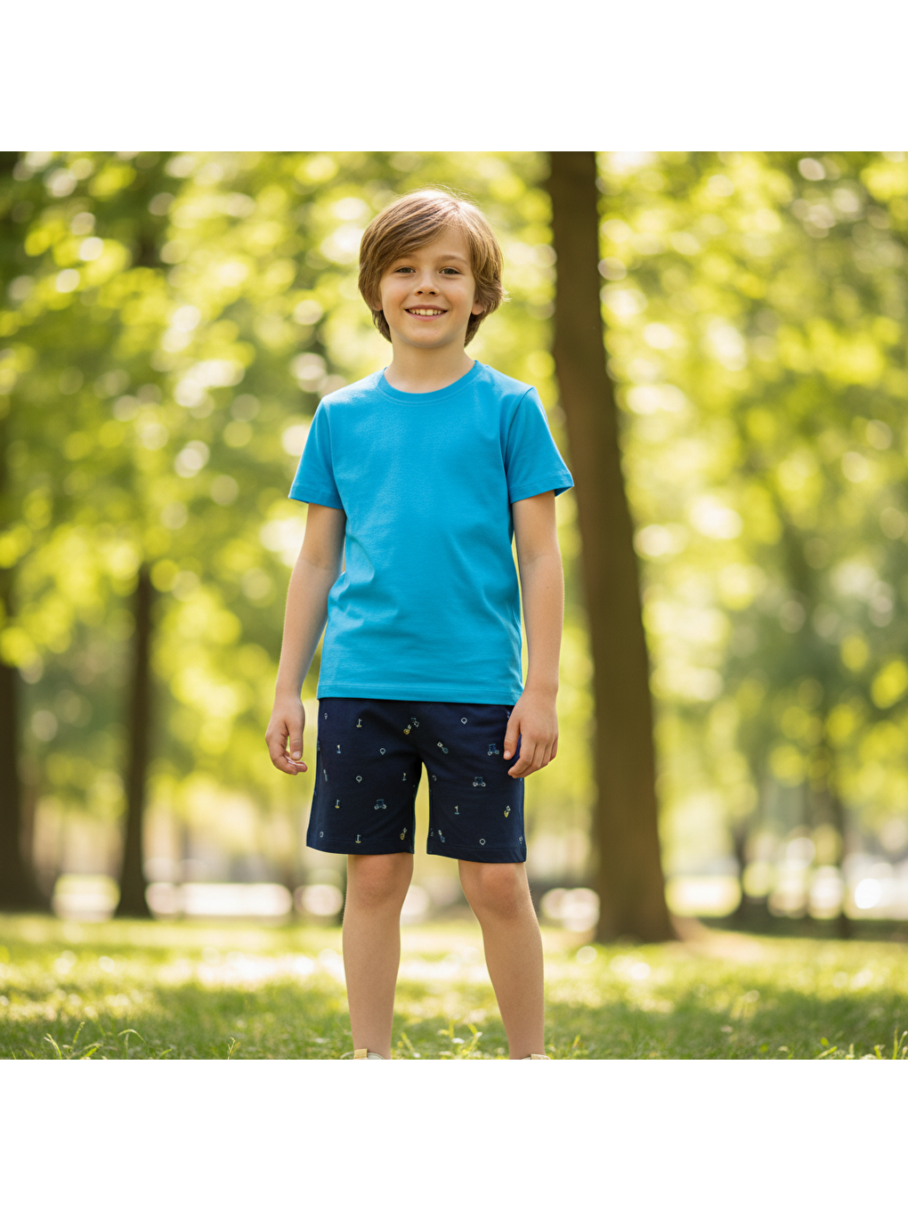 Erkek Çocuk Lacivert Mavi Renk Baskılı Şortlu Takım Bb2132-5
