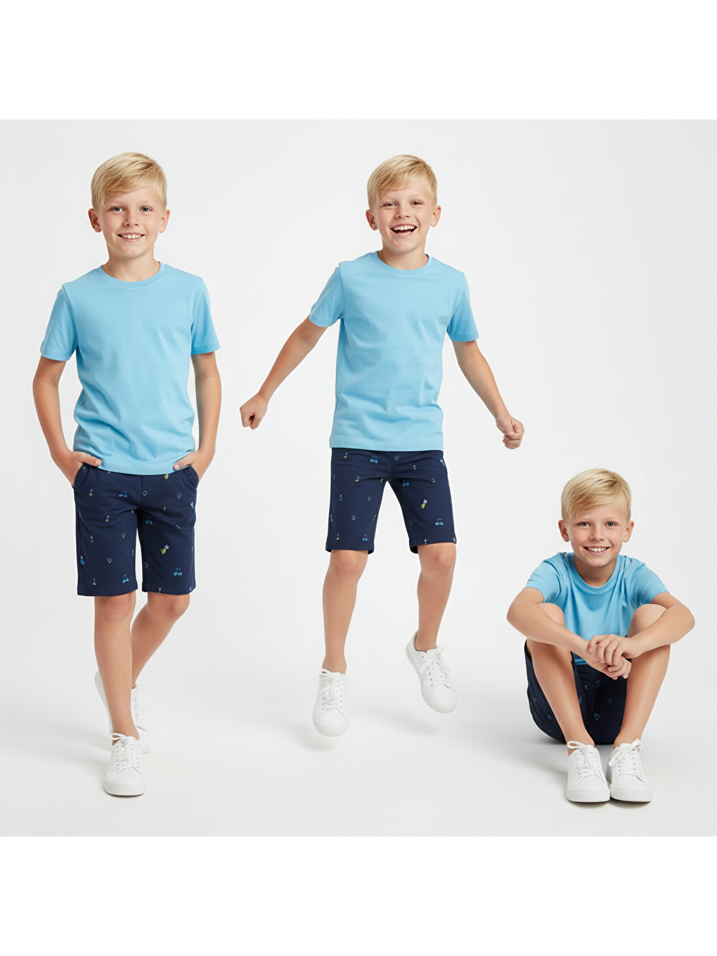 Erkek Çocuk Lacivert Mavi Renk Baskılı Şortlu Takım Bb2132-6