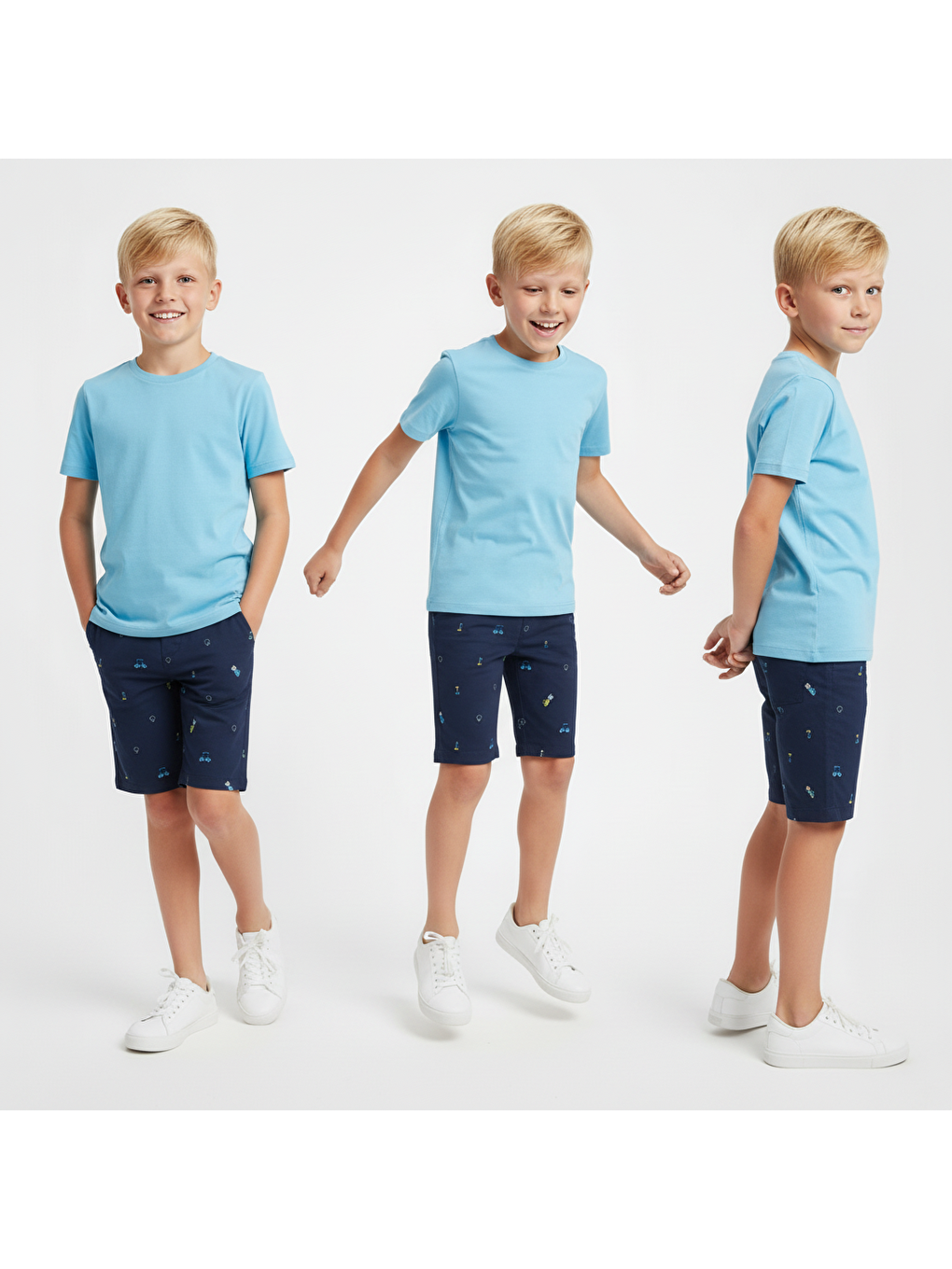 Erkek Çocuk Lacivert Mavi Renk Baskılı Şortlu Takım Bb2132-7