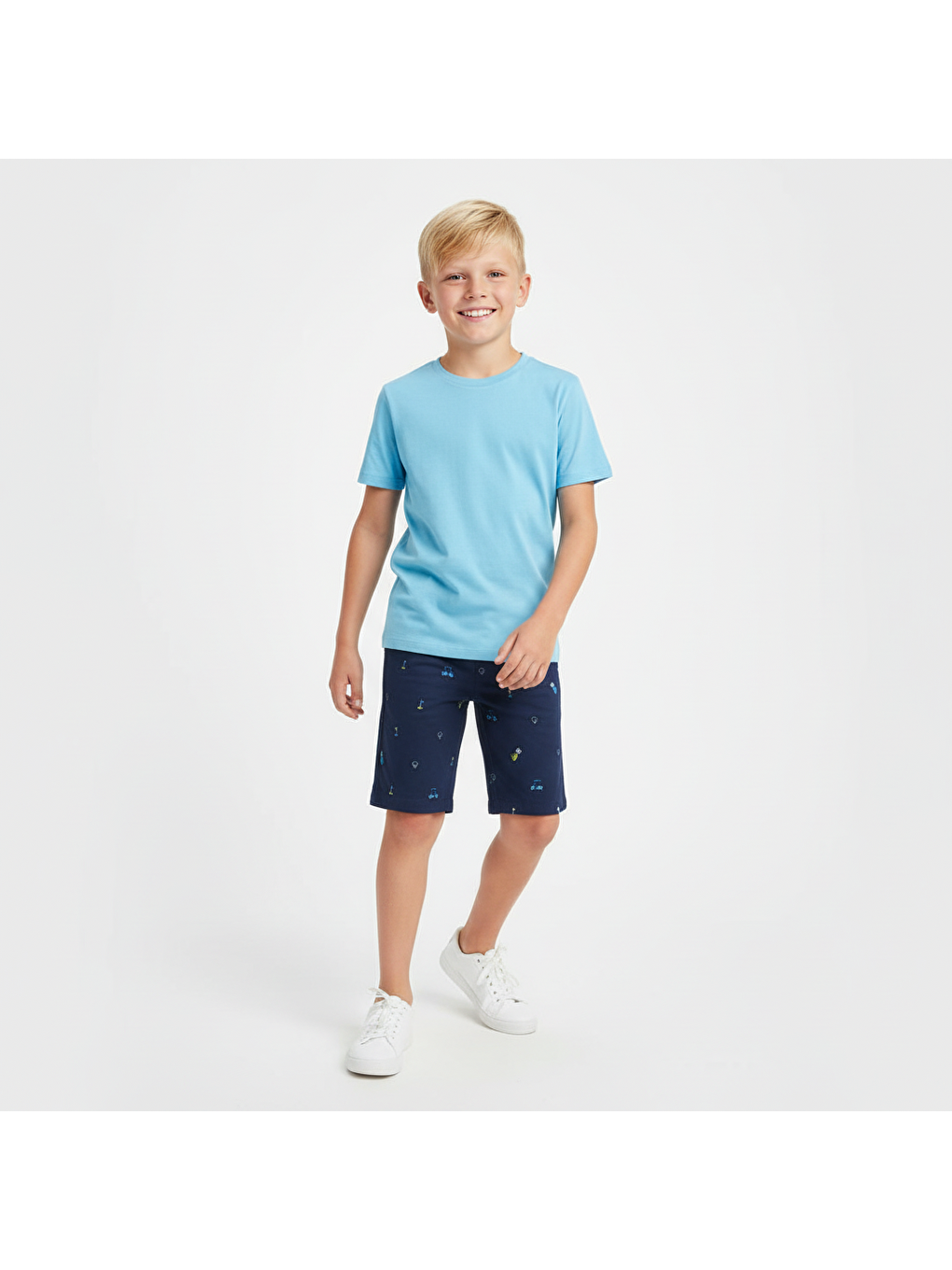 Erkek Çocuk Lacivert Mavi Renk Baskılı Şortlu Takım Bb2132-8