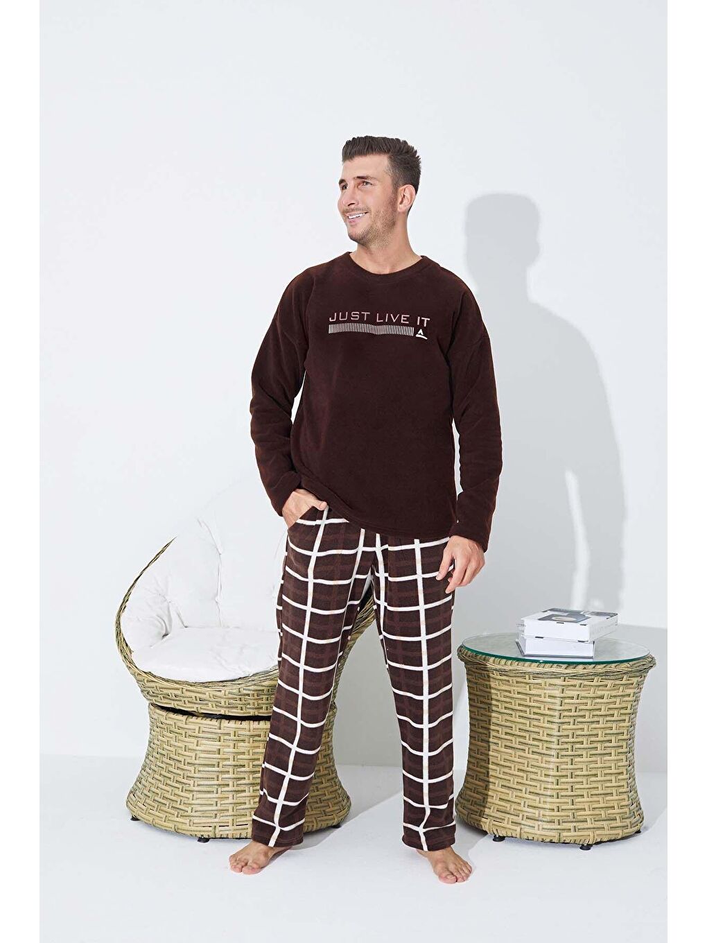 Kahverengi Polar Pijama Takim 8856 -18-1