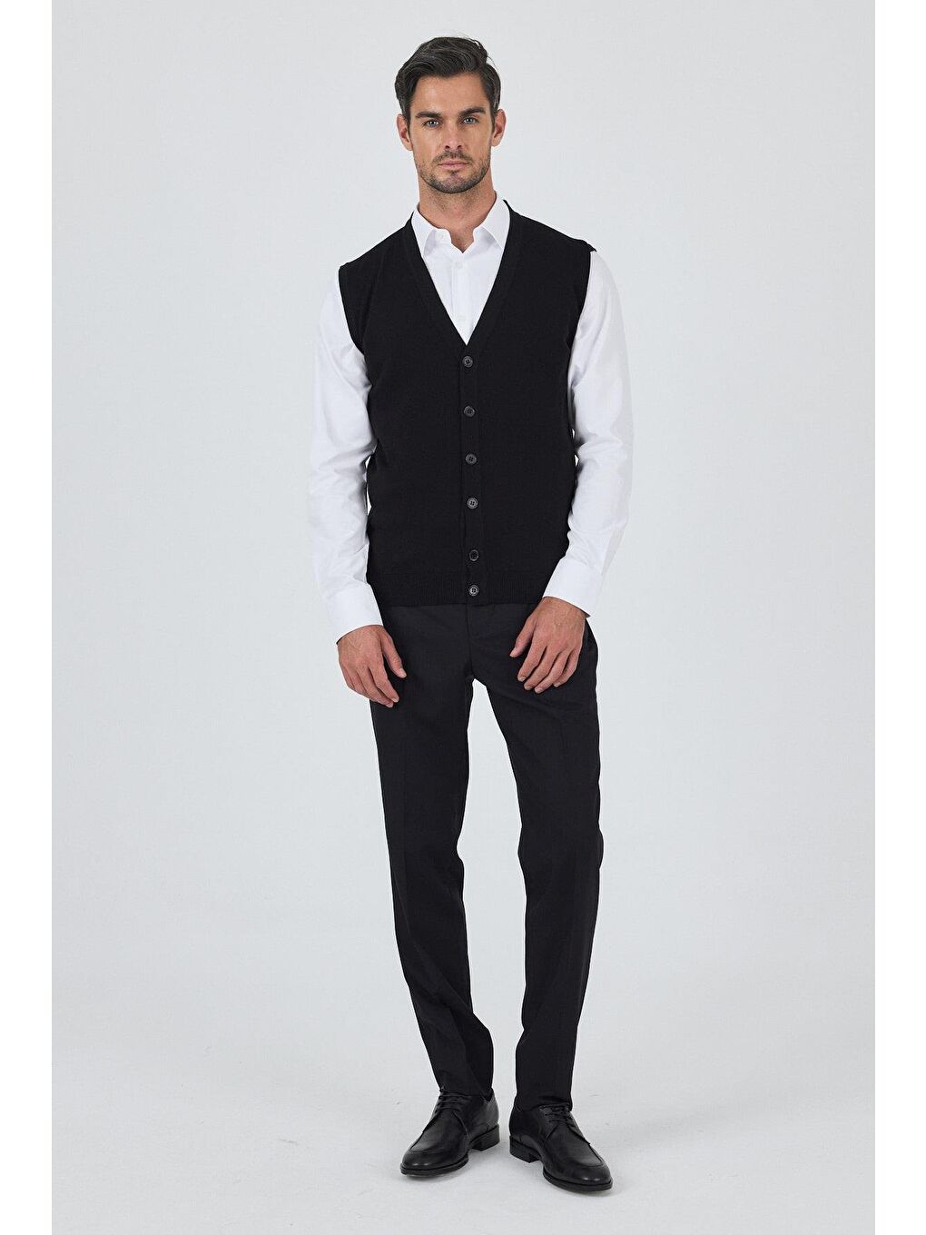 Siyah Örme Cepsiz V Yaka Yelek Triko 1012245164-1