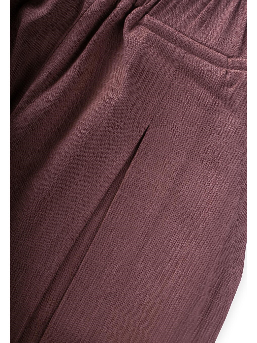 Paça Ve Belden Kapalı A Pile Keten Pantolon 2-7 Yaş Mürdüm-2