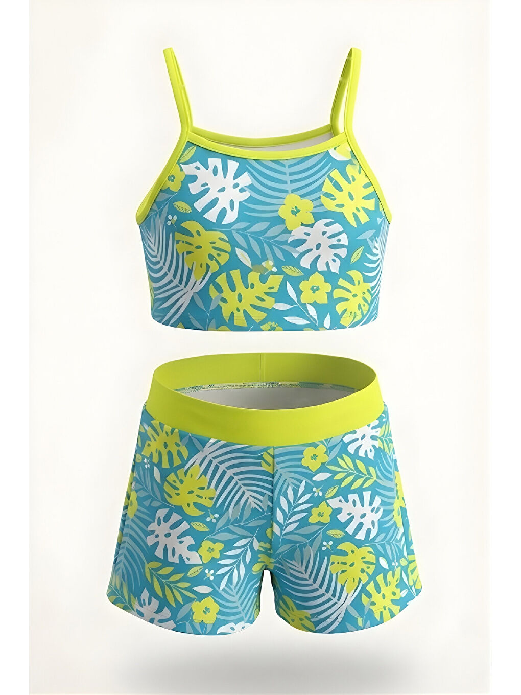 Sarı Kız Çocuk Ayarlanabilir Askılı Kollu Bikini ve Şortlu Mayo Takımı 2-7 Yaş 12604B