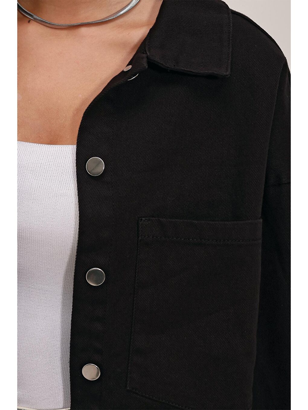 20192 Oversize Gabardin Gömlek Ceket - Siyah-2