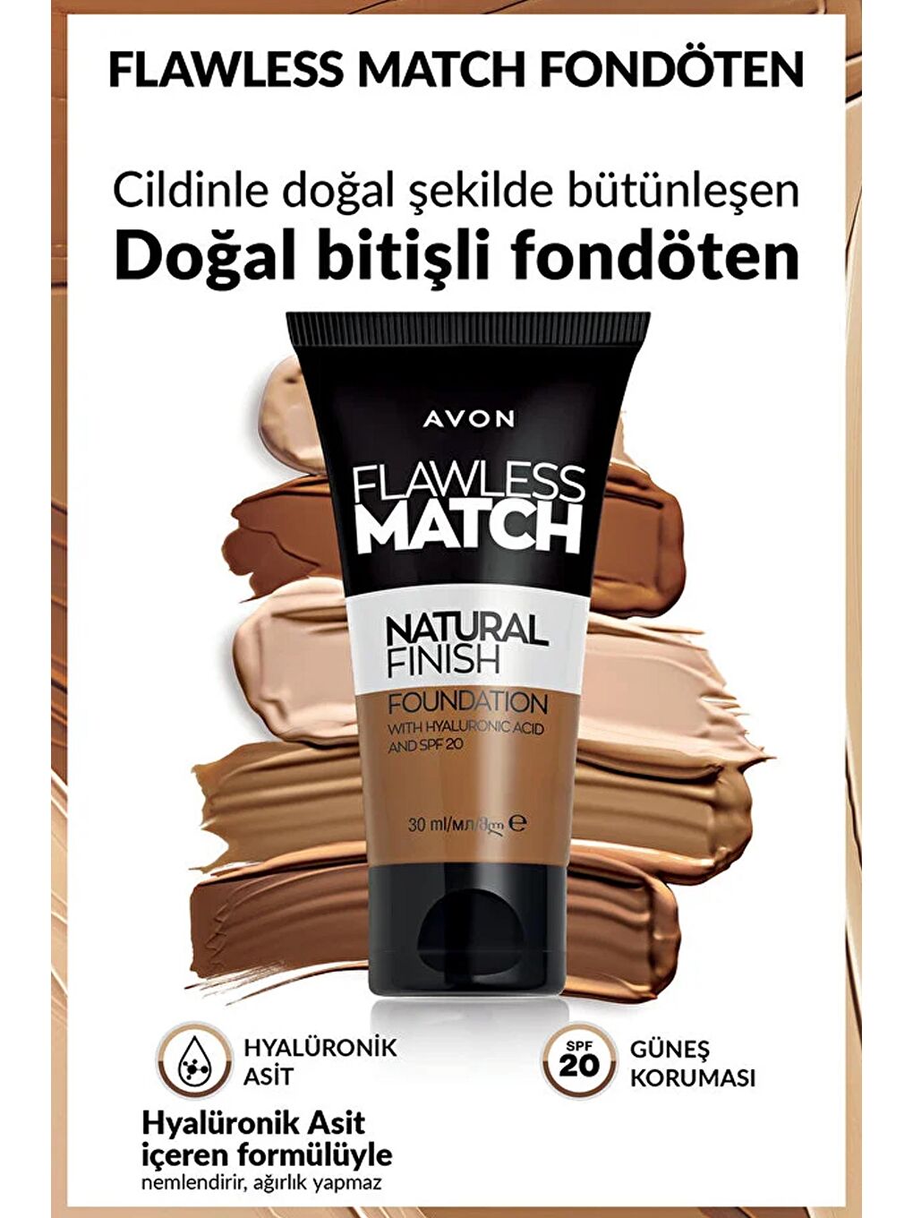 AVON Renksiz Flawless Match Natural Likit Fondöten Spf20 30 Ml. Porcelain 120N - 1