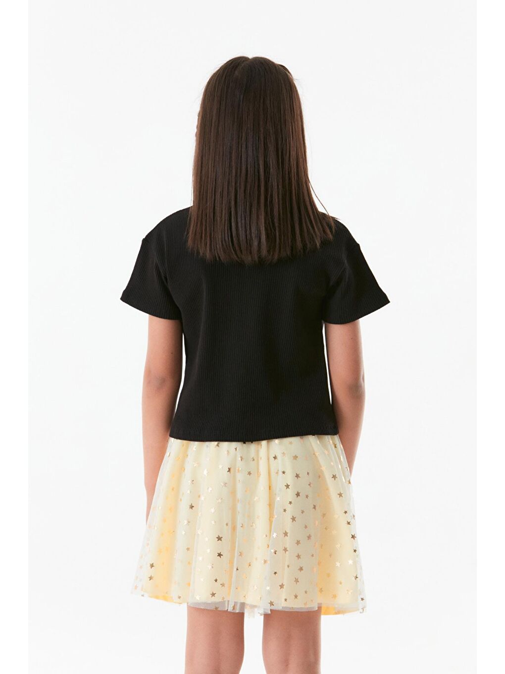 Siyah Nakışlı Bisiklet Yaka Kız Çocuk Tişört-3