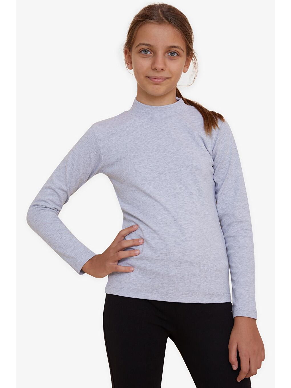 Kız Çocuk Uzun Kollu Tişört Basic Gri Melanj (9-12 Yaş)