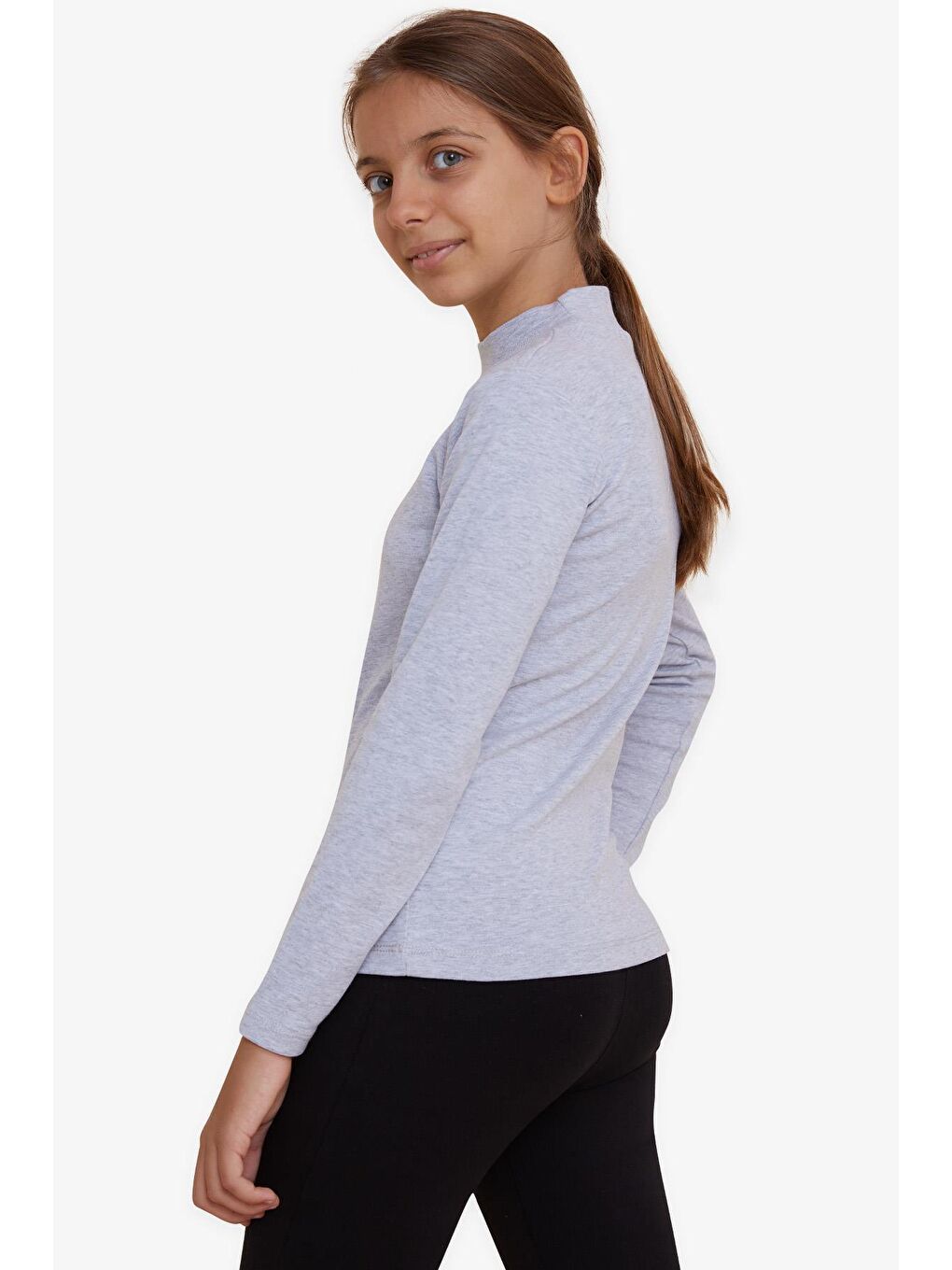Kız Çocuk Uzun Kollu Tişört Basic Gri Melanj (9-12 Yaş)-1