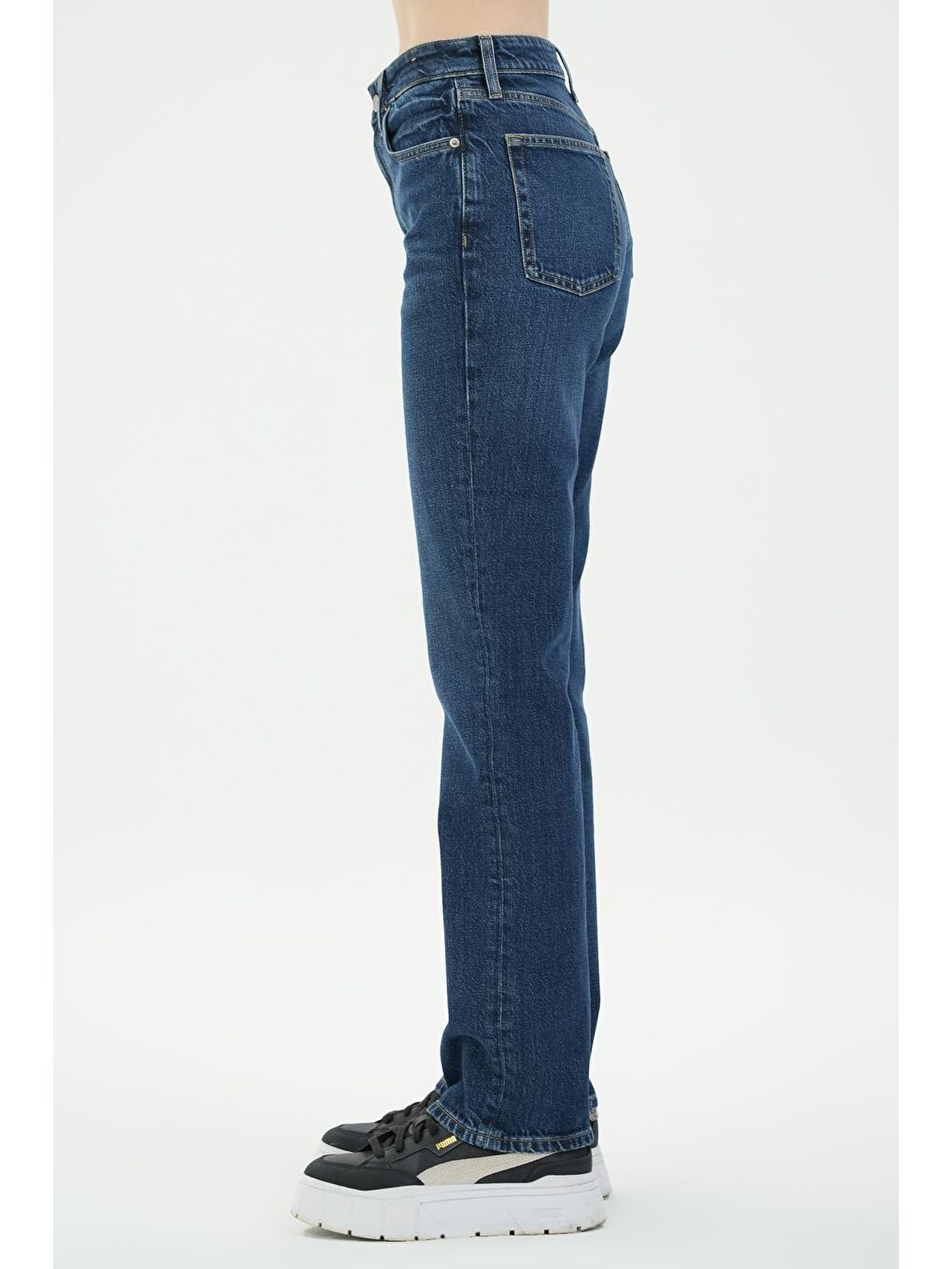 Koyu Mavi Yüksek Bel Patı Fermuarlı Dad Fit Jean Pantolon C 4517-103-2