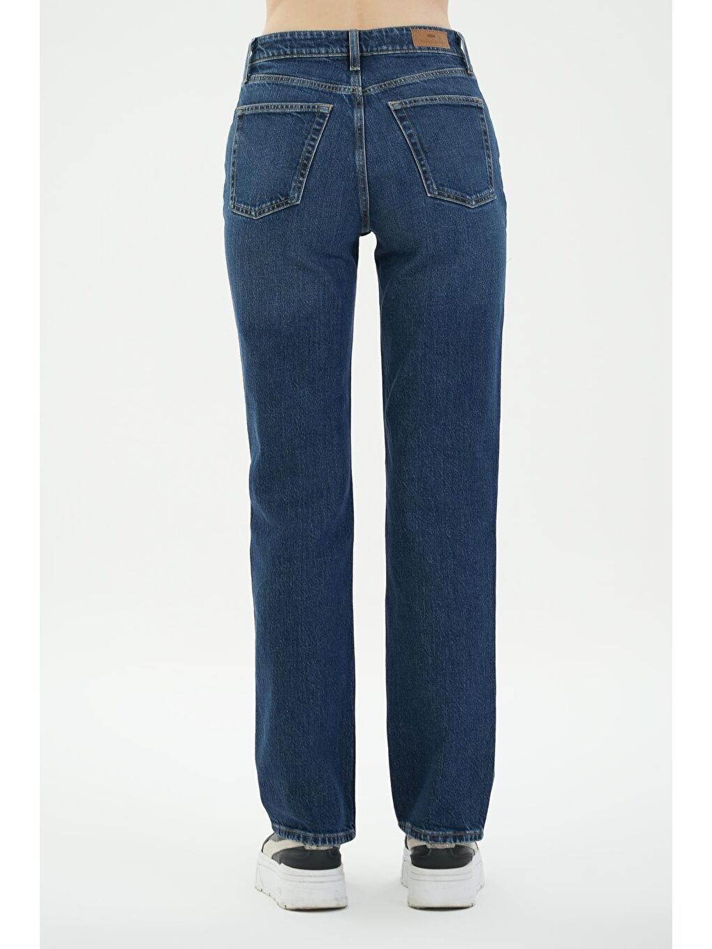 Koyu Mavi Yüksek Bel Patı Fermuarlı Dad Fit Jean Pantolon C 4517-103-3