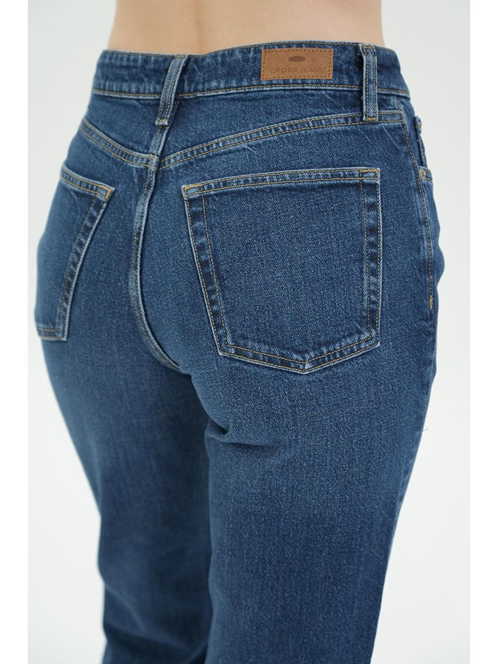 Koyu Mavi Yüksek Bel Patı Fermuarlı Dad Fit Jean Pantolon C 4517-103-4