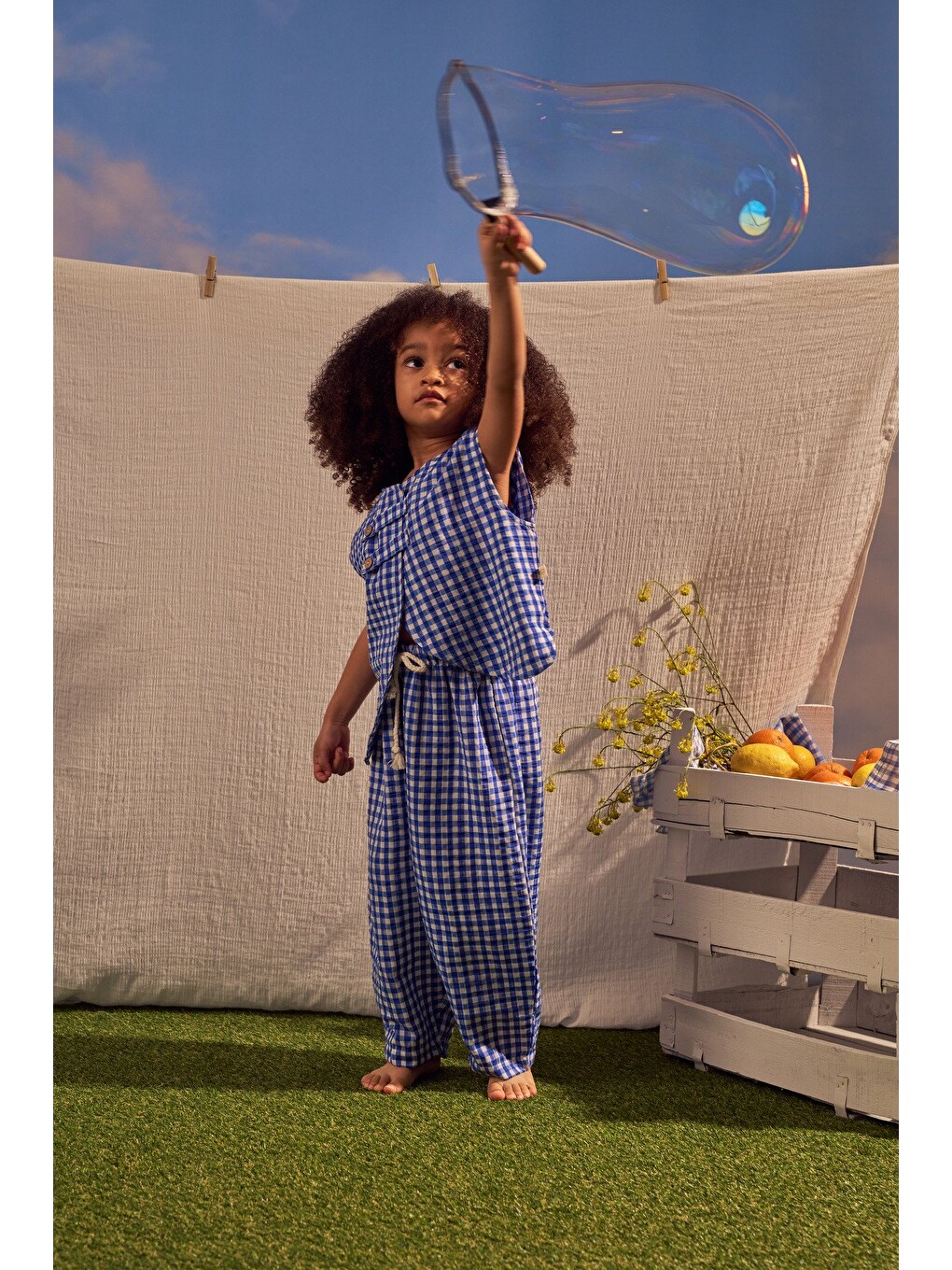 Mavi Daisy Picnic Serisi Asimetrik Yelekli Takım-3