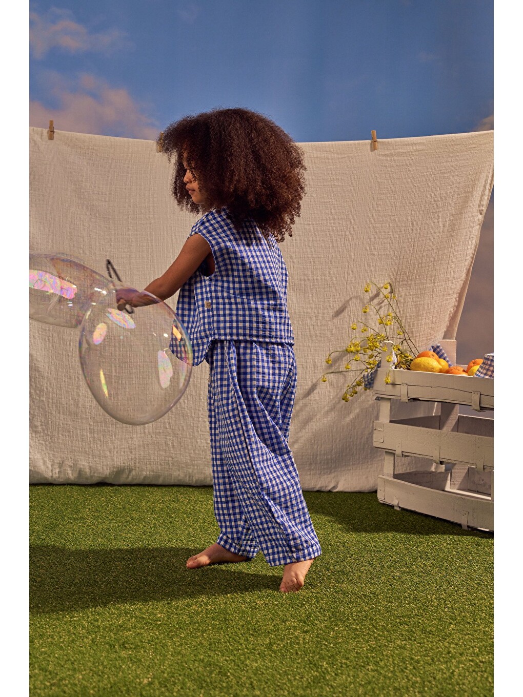 Mavi Daisy Picnic Serisi Asimetrik Yelekli Takım-4