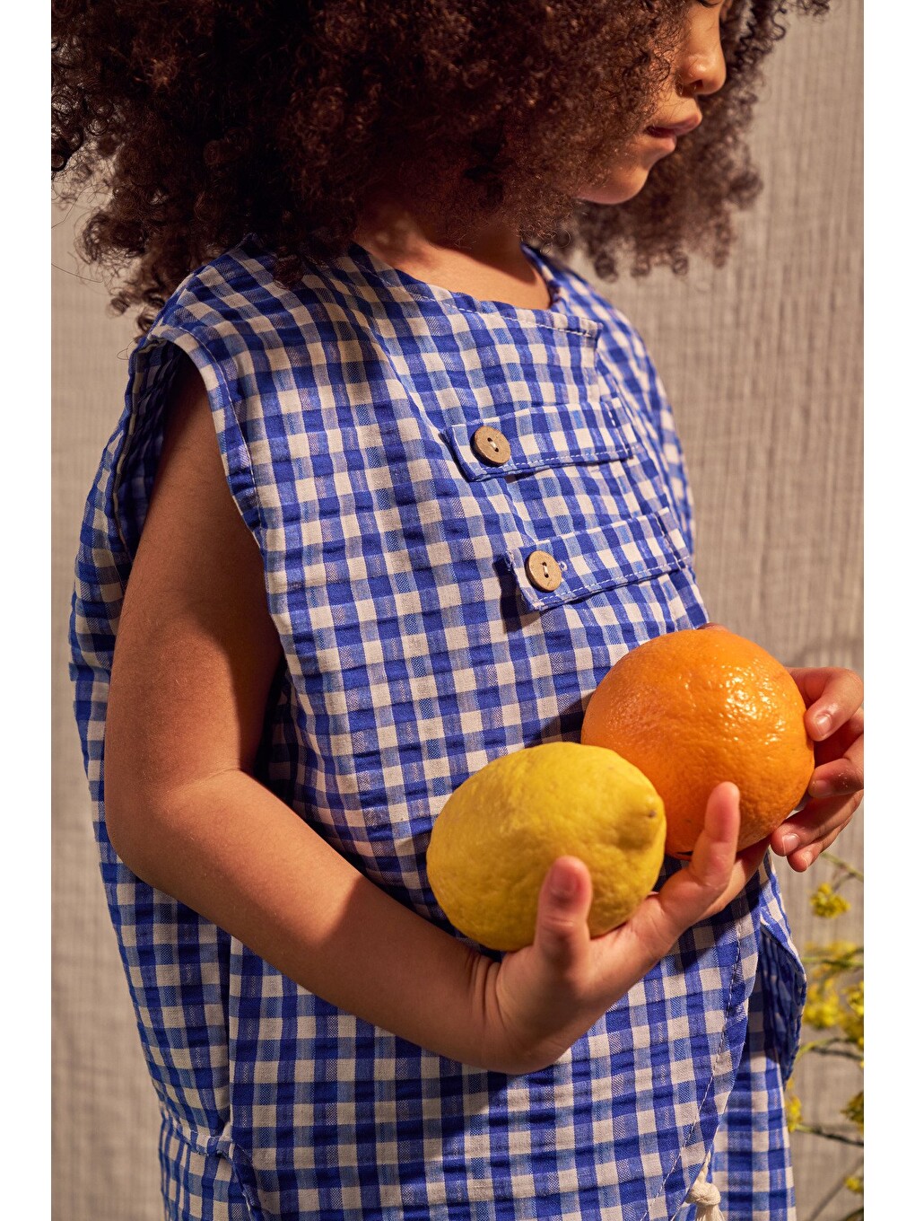 Mavi Daisy Picnic Serisi Asimetrik Yelekli Takım-6