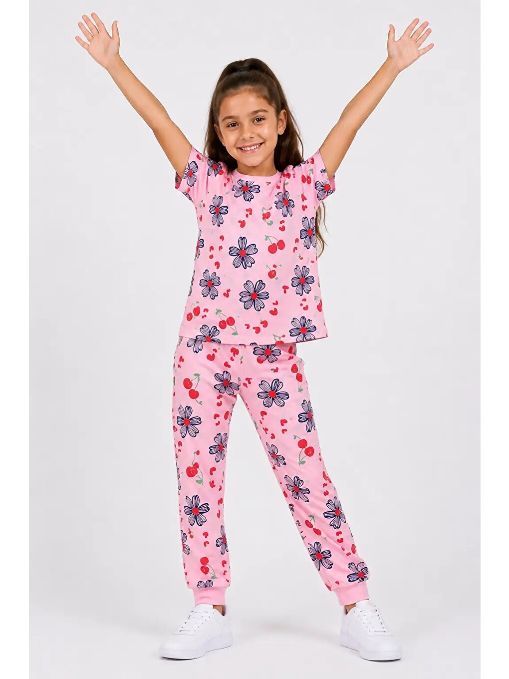 Pembe Desenli Kız Çocuk Pijama Takımı 91201-2