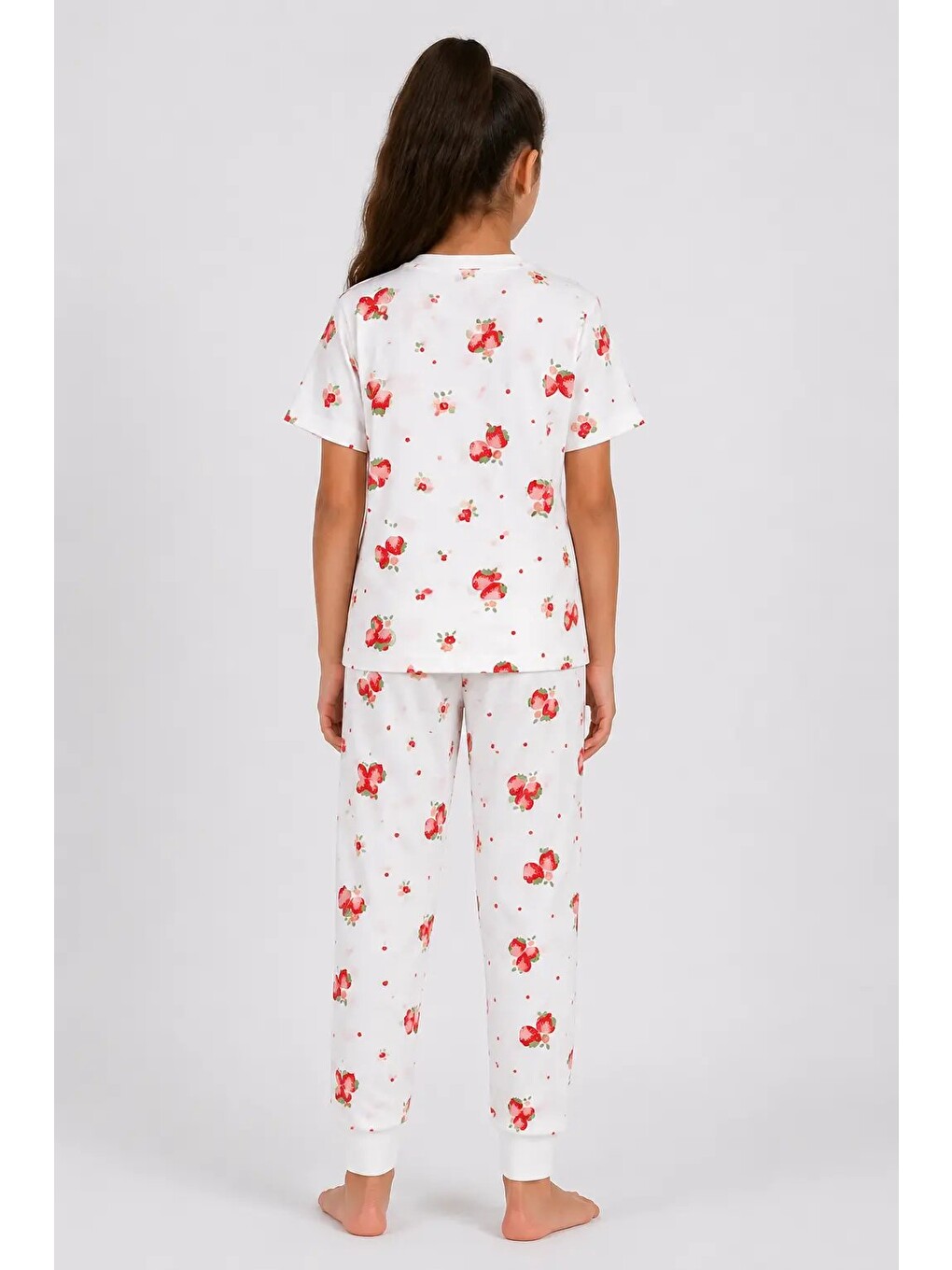 Kırmızı Desenli Kız Çocuk Pijama Takımı 91201-3