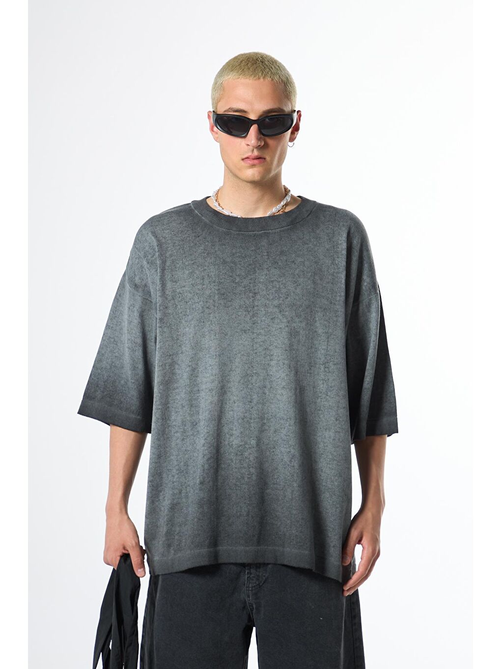 Yıkamalı Oversize Tişört Siyah