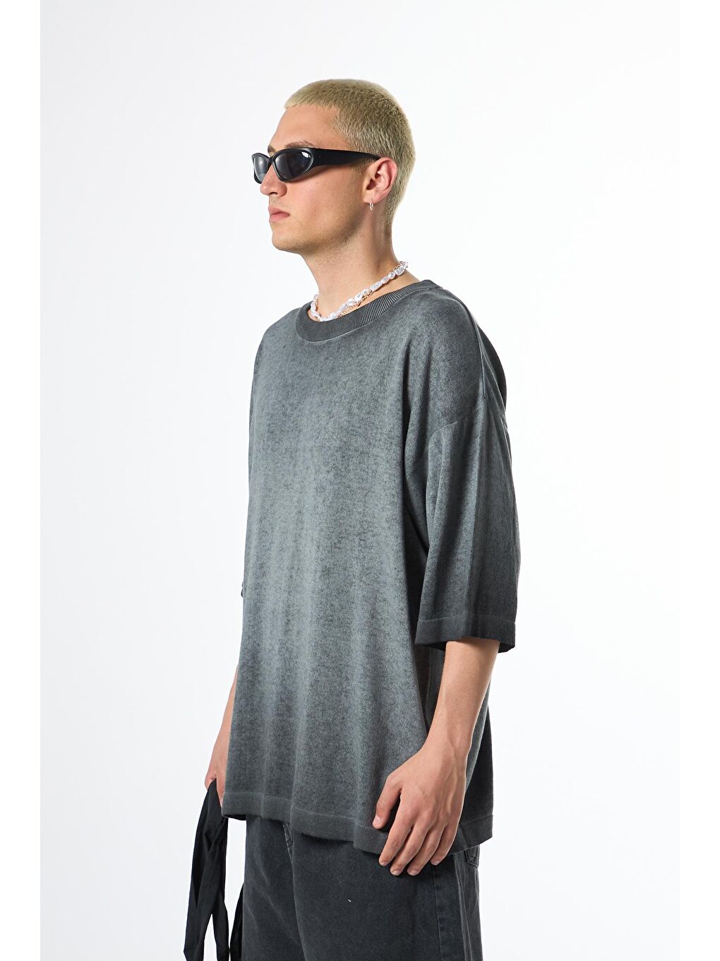Yıkamalı Oversize Tişört Siyah-1