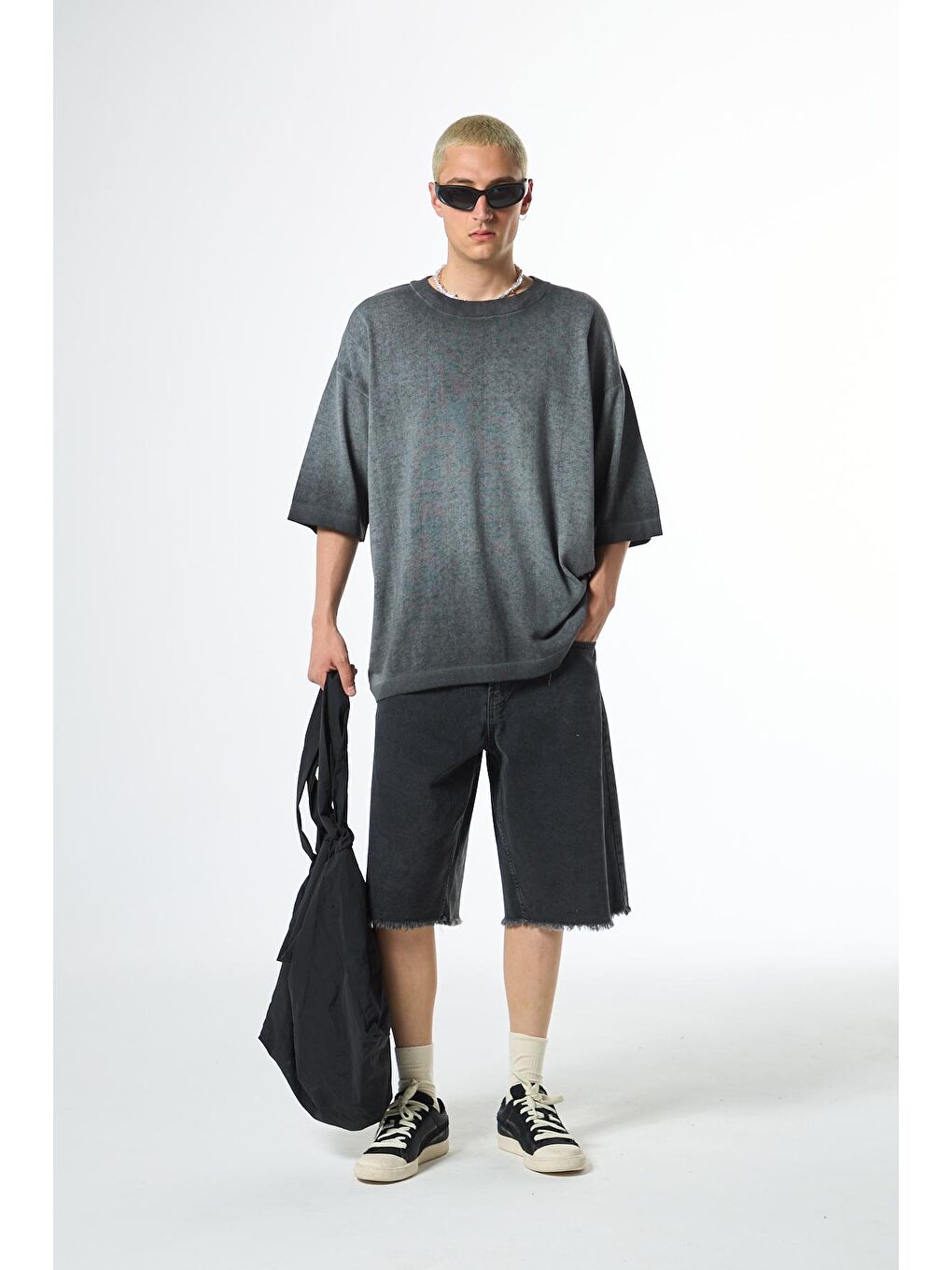 Yıkamalı Oversize Tişört Siyah-2