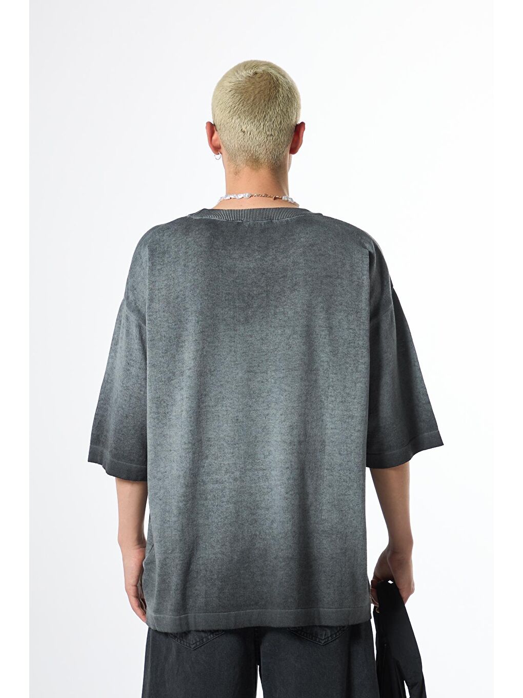 Yıkamalı Oversize Tişört Siyah-3