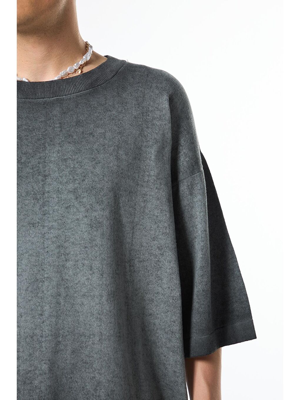 Yıkamalı Oversize Tişört Siyah-4