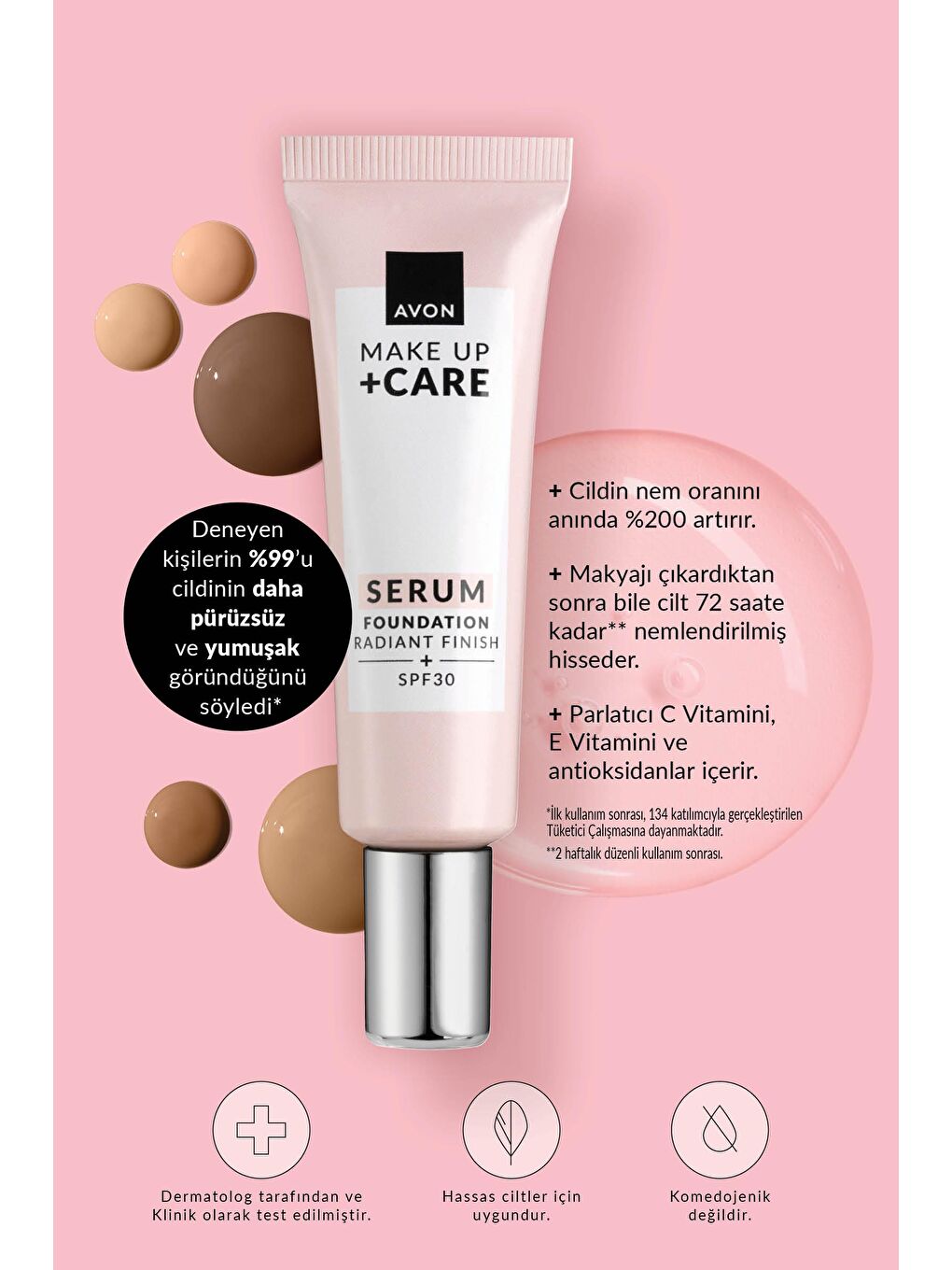 AVON Renksiz Make Up Care 3’ü 1 Arada Serum Fondöten 30 Ml. 435N Warm Deep Tan - 3