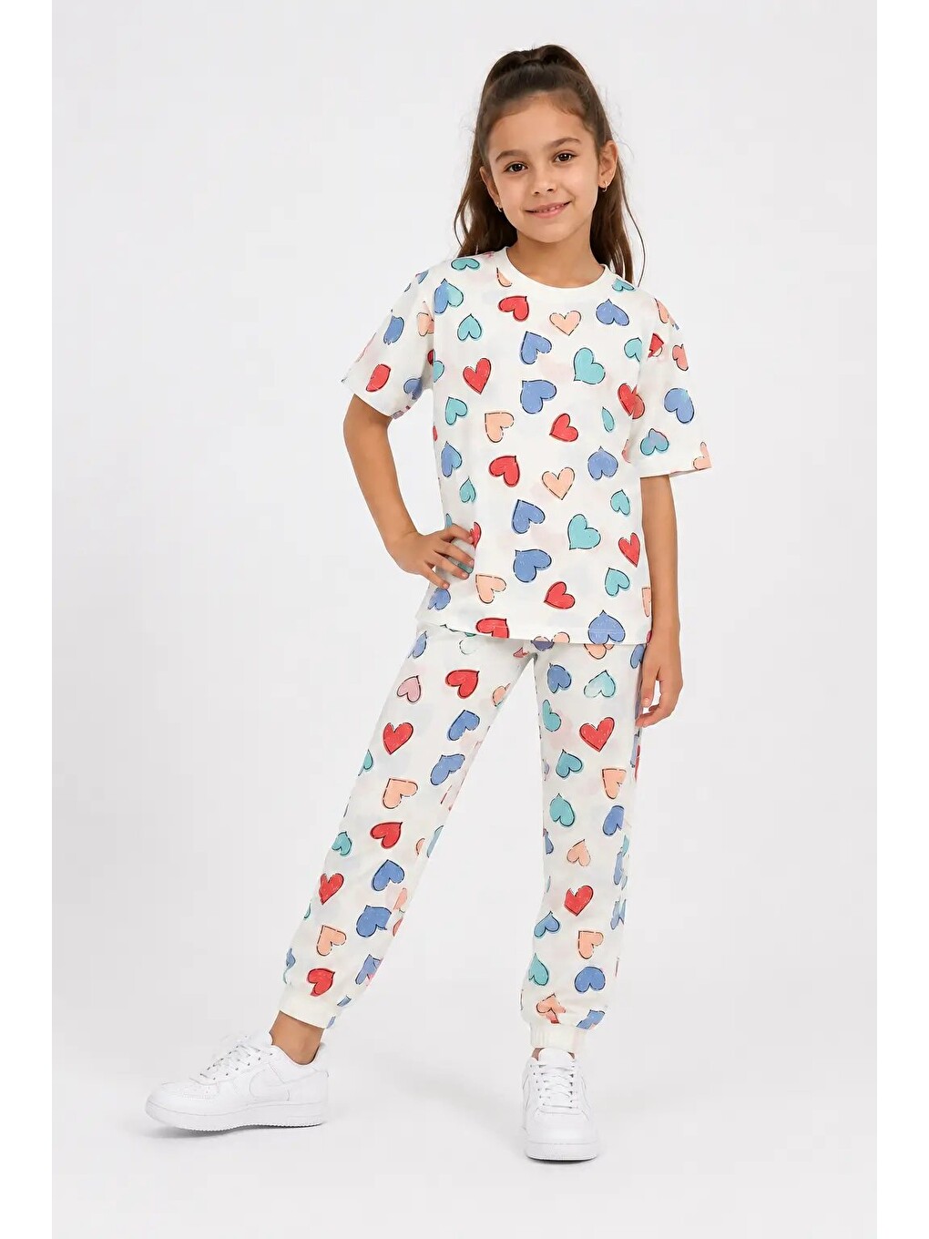 Mavi Desenli Kız Çocuk Pijama Takımı 91201-2