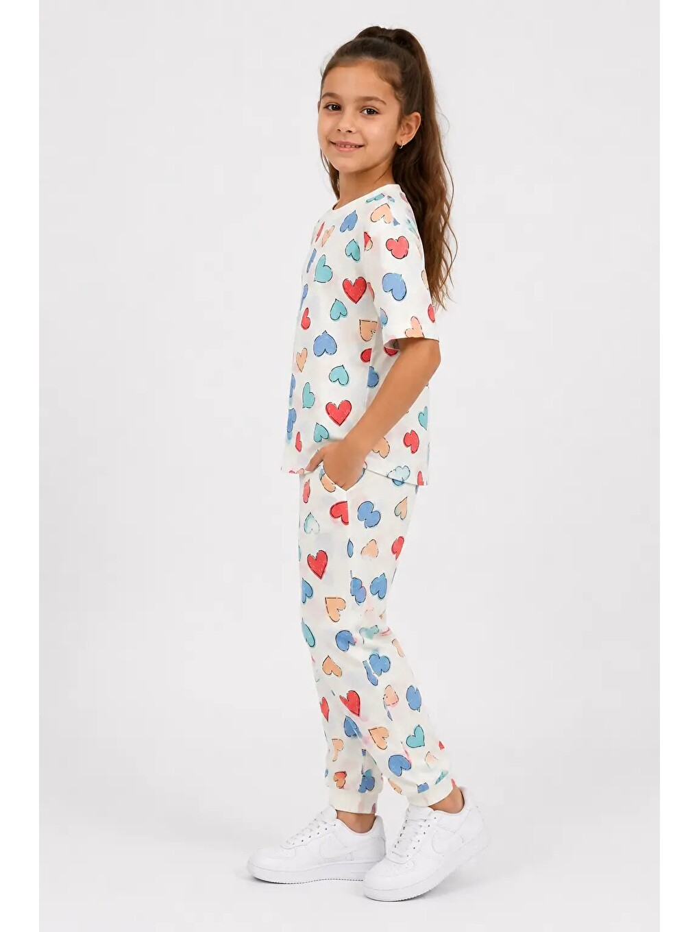 Mavi Desenli Kız Çocuk Pijama Takımı 91201-3