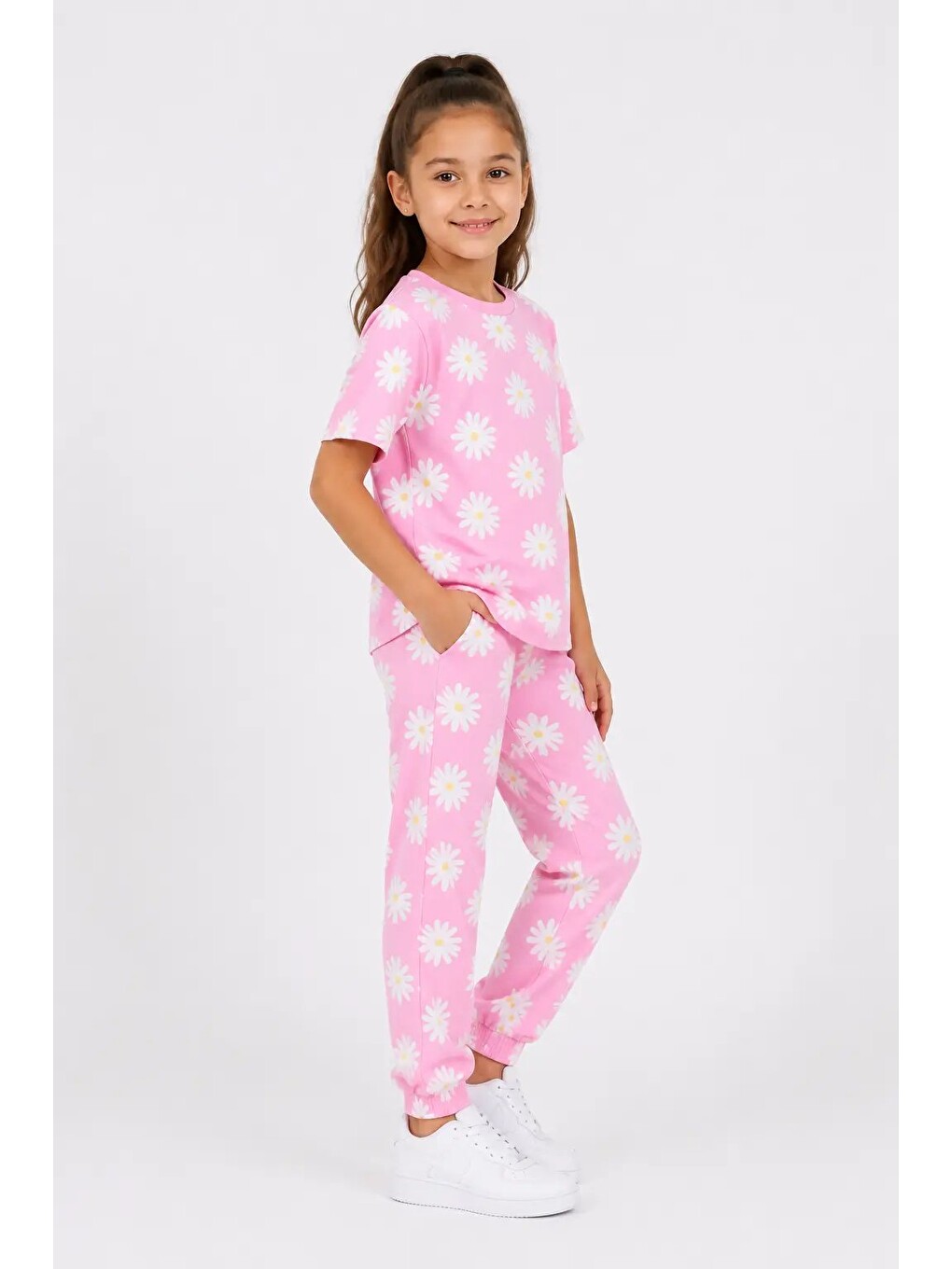 Pembe Desenli Kız Çocuk Pijama Takımı 91201-1