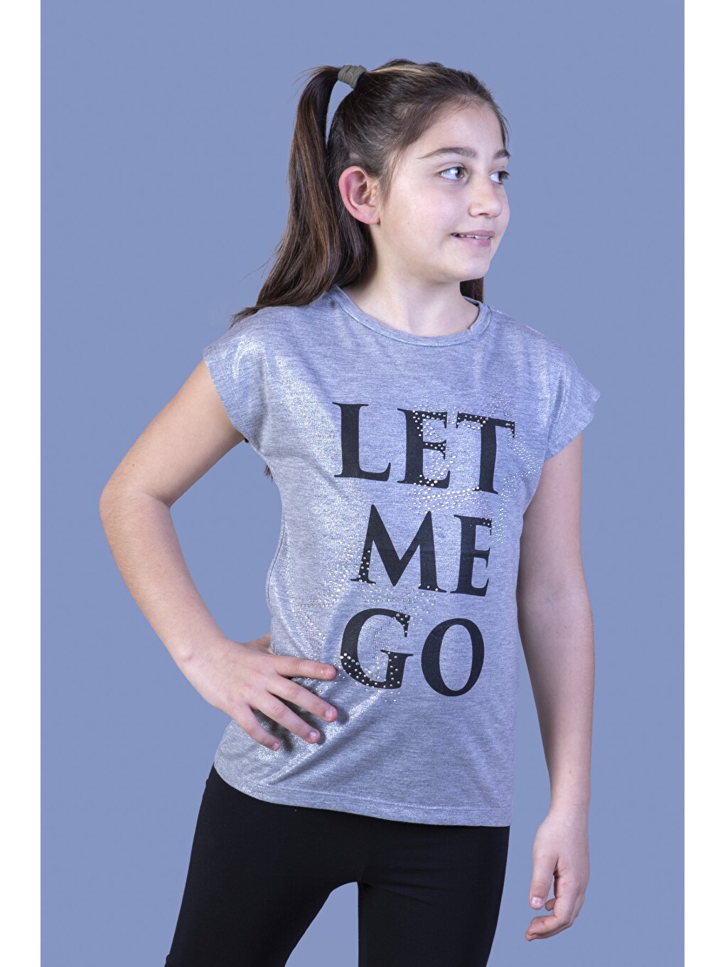 Gri Kız Çocuk Let Me Go Baskılı Tişört