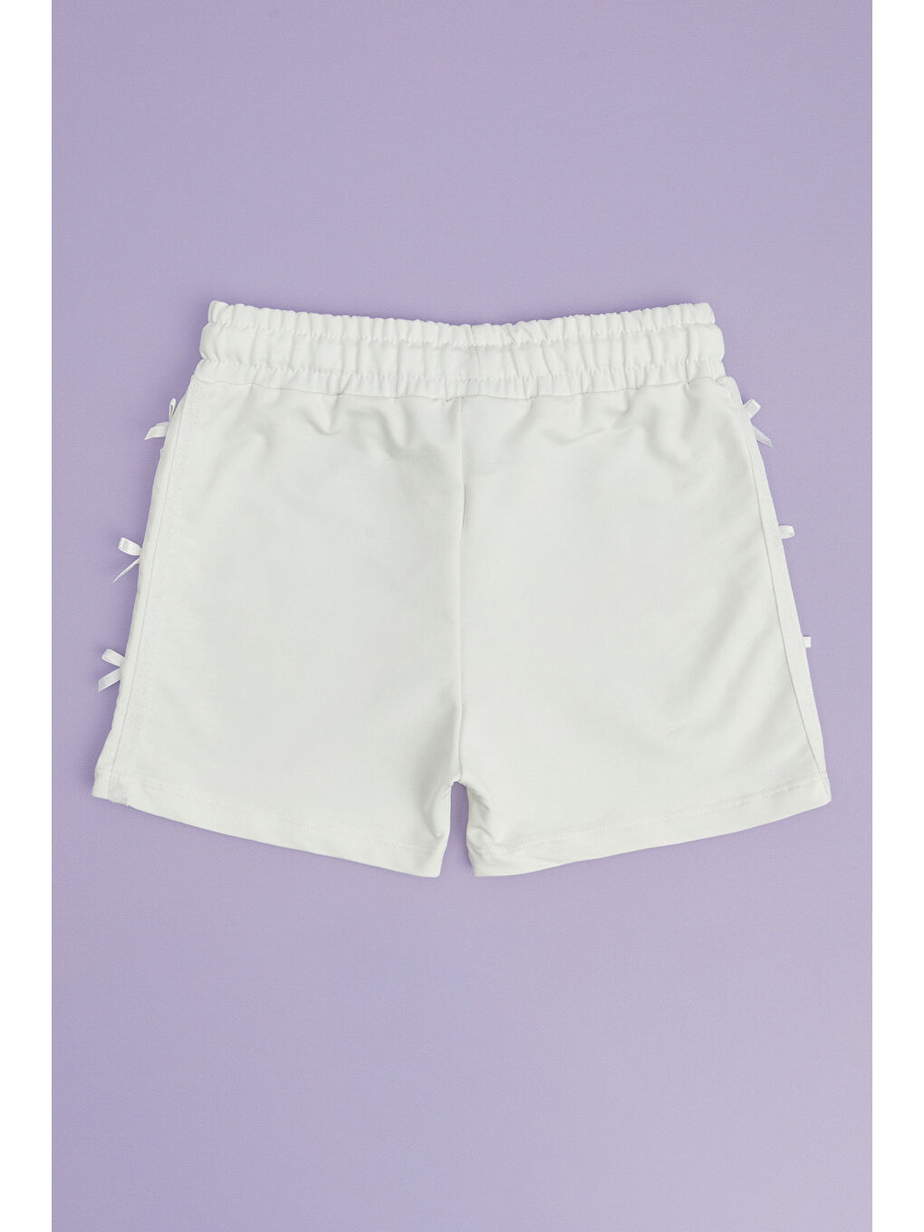 Ekru Beli Lastikli Fiyonklu Kız Çocuk Şort-1