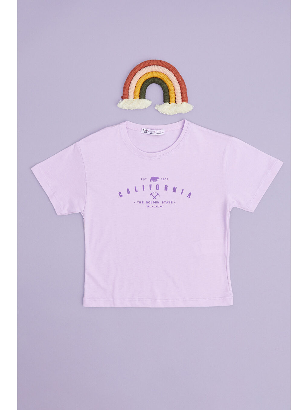 Lila Calıfornıa Baskılı Crop Kız Çocuk Tişört