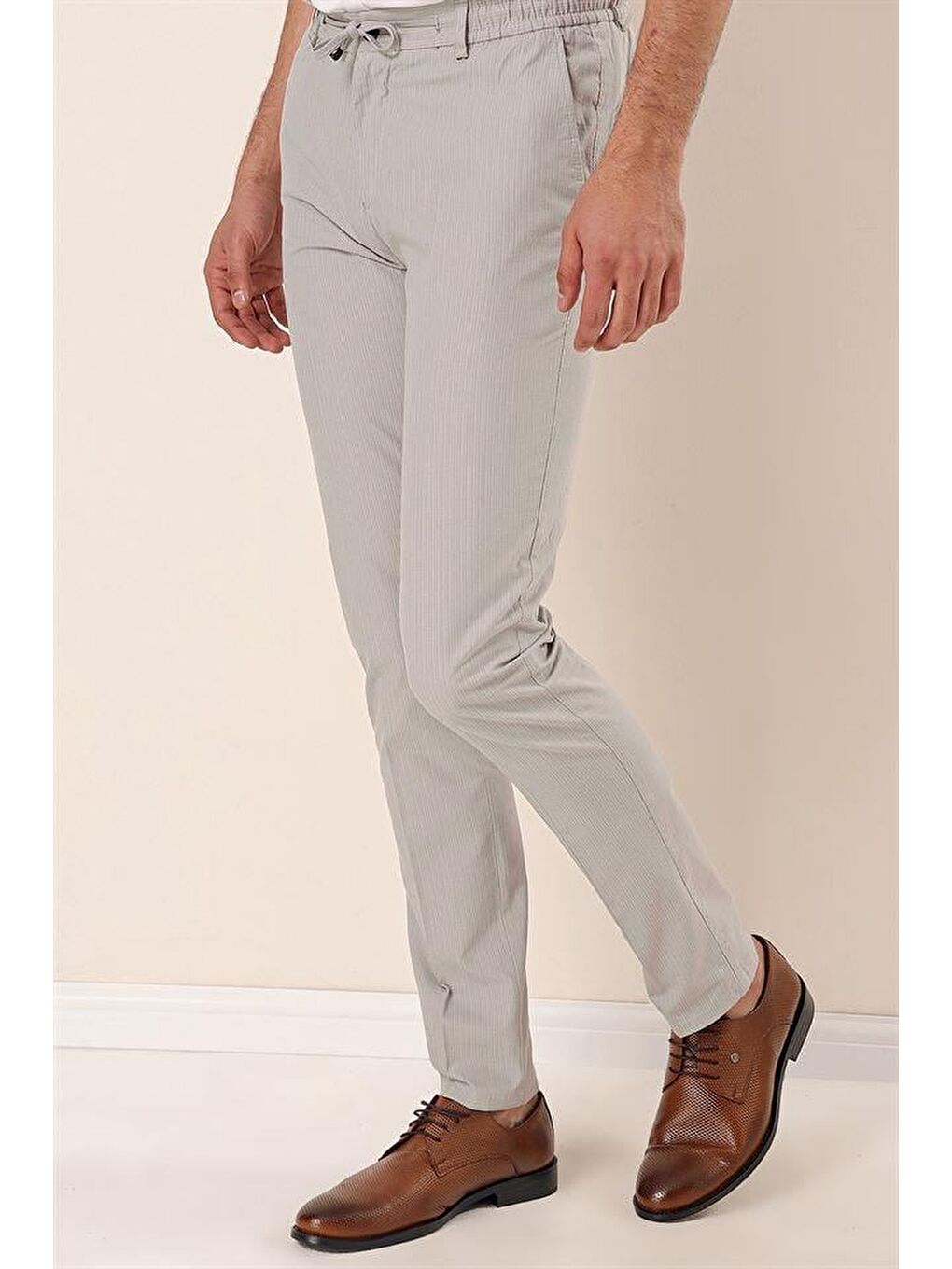 Bej Taş Rengi Pamuklu Yandan Cepli Casual Slim Fit Jogger Erkek Pantolon 1003230159