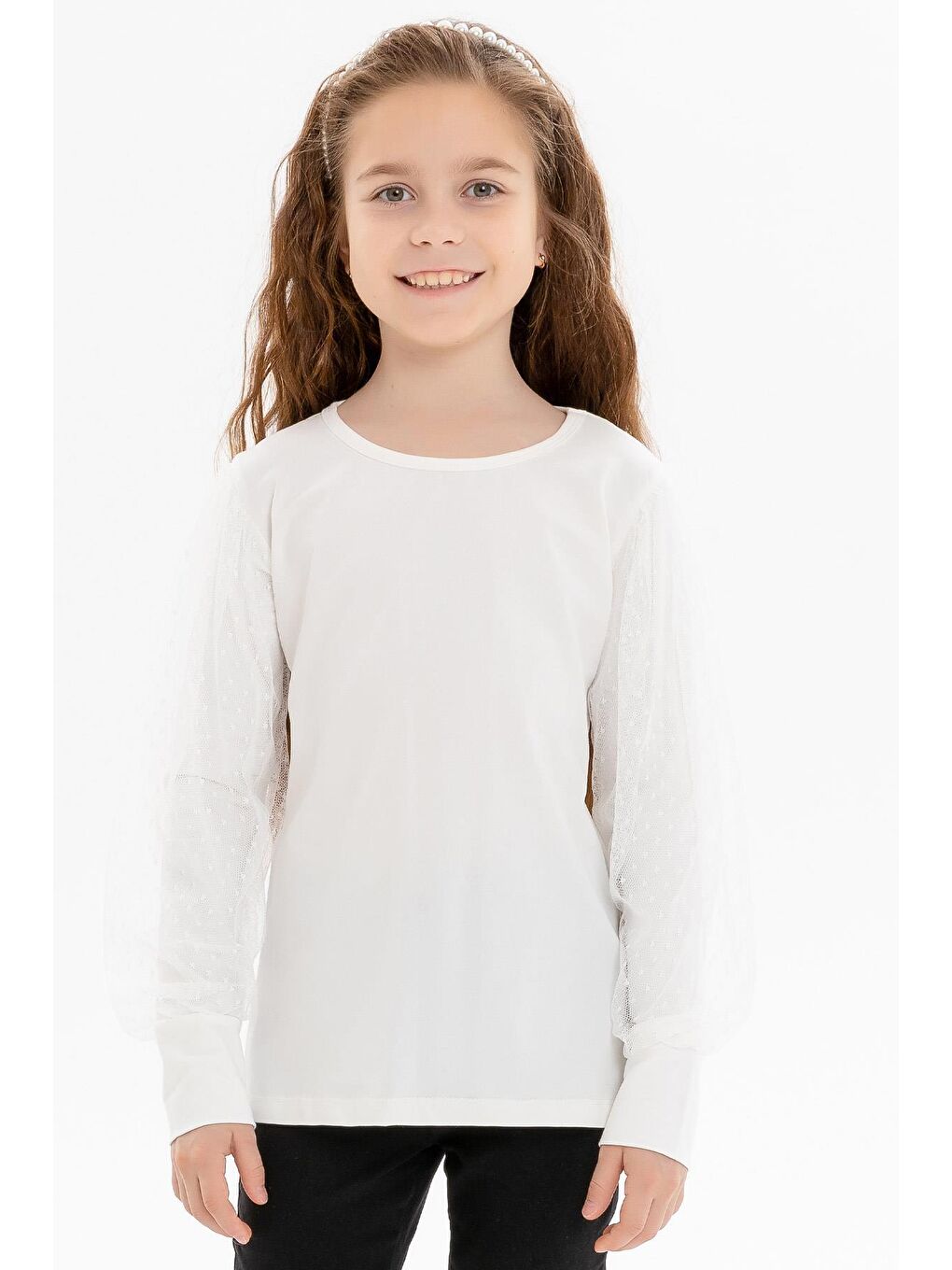 Kız Çocuk Bluz Kolları Tül Detaylı Ekru (8-12 Yaş)-2