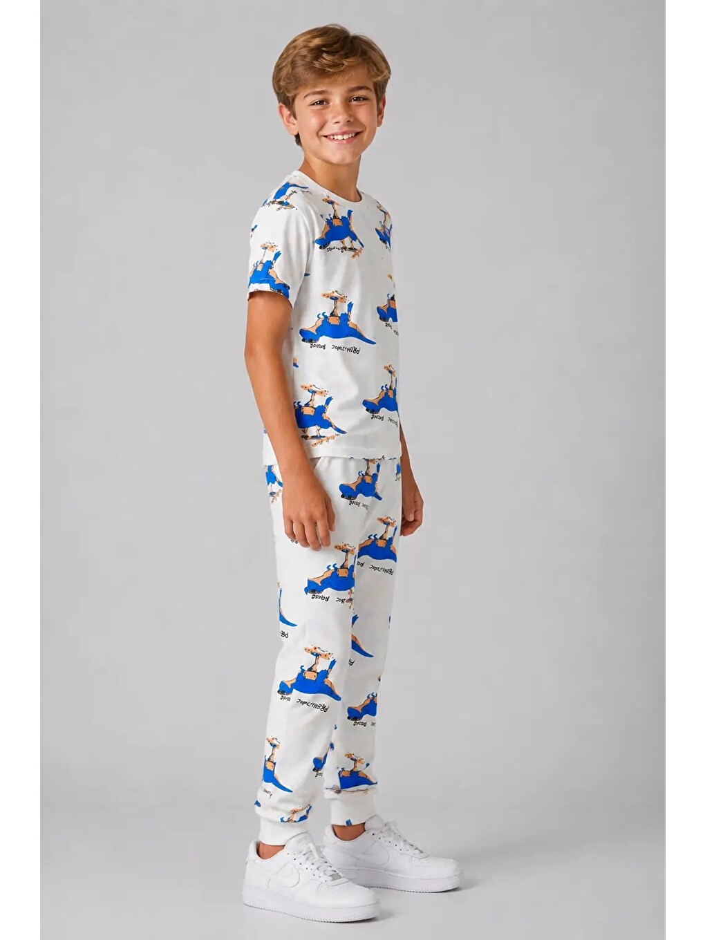 Mavi Desenli Erkek Çocuk Pijama Takımı 91101-1