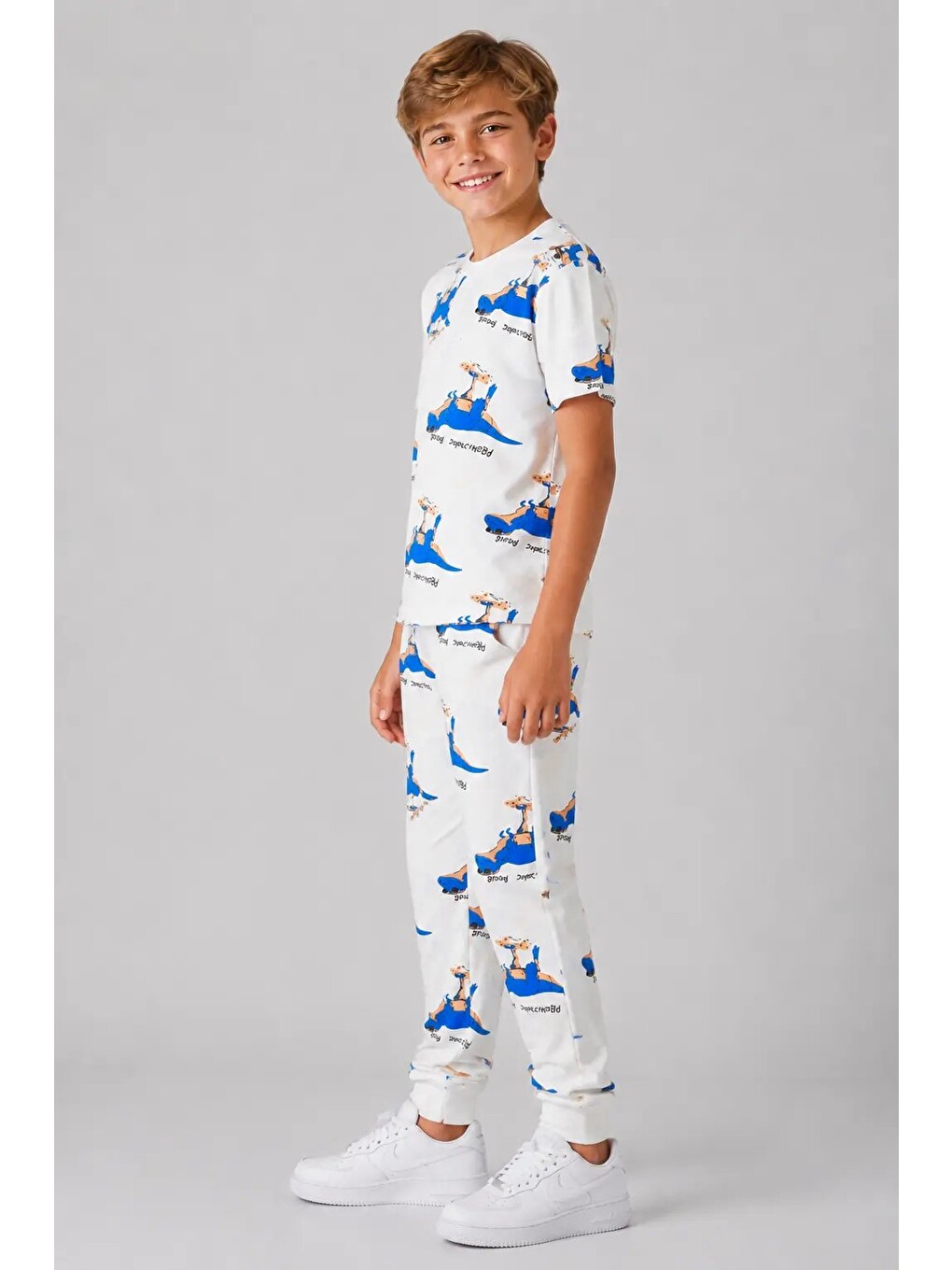 Mavi Desenli Erkek Çocuk Pijama Takımı 91101-2