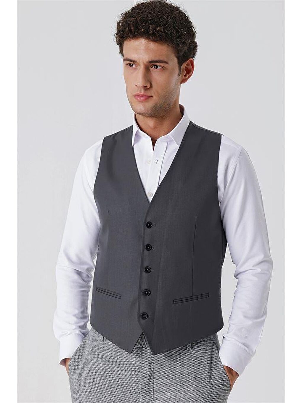 Antrasit V Yaka Klasik Yelek 1009230262