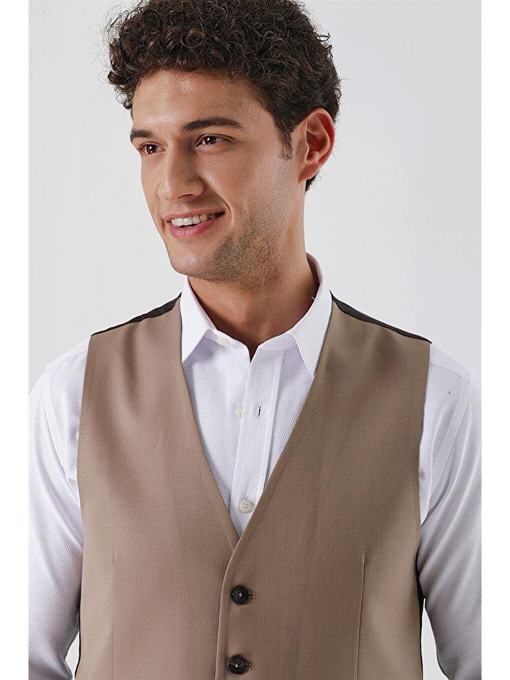 Koyu Bej V Yaka Klasik Yelek 1009230263-4