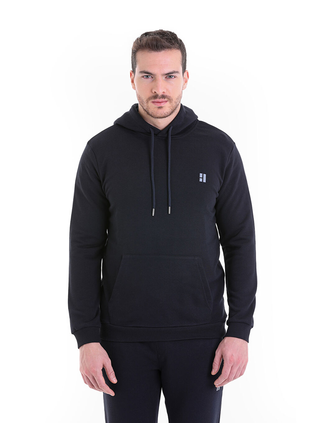 Hatemoğlu Lacivert Regular Fit Düz Pamuklu Kapüşonlu Kanguru Cepli Sweatshirt - 2