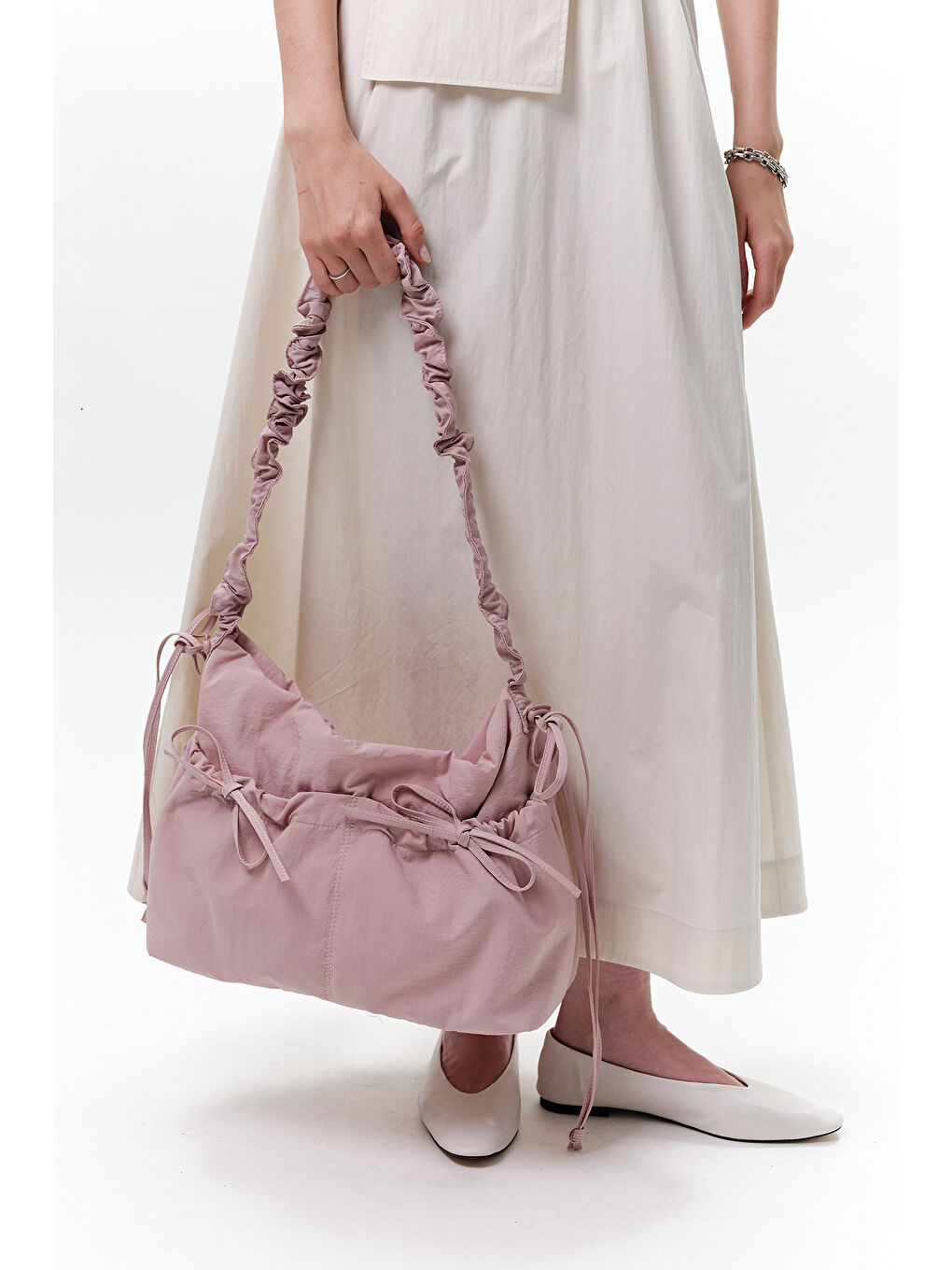 Büzgü Detaylı Tote Çanta Pembe-1