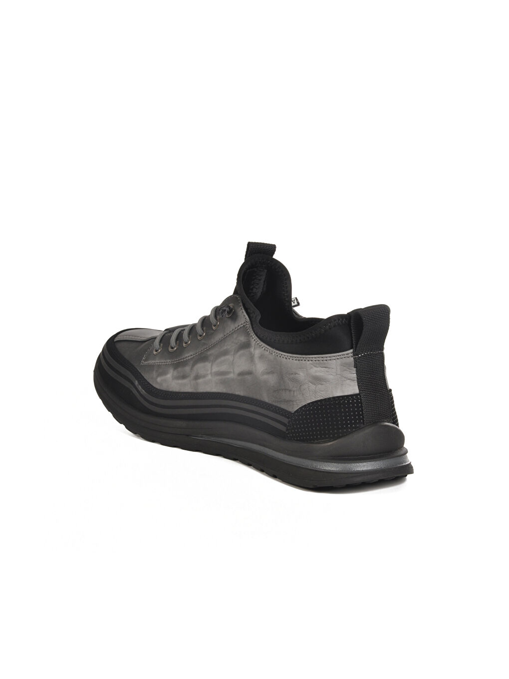 Gri Lastik Bağcıklı Erkek Sneaker 25K582 M-3