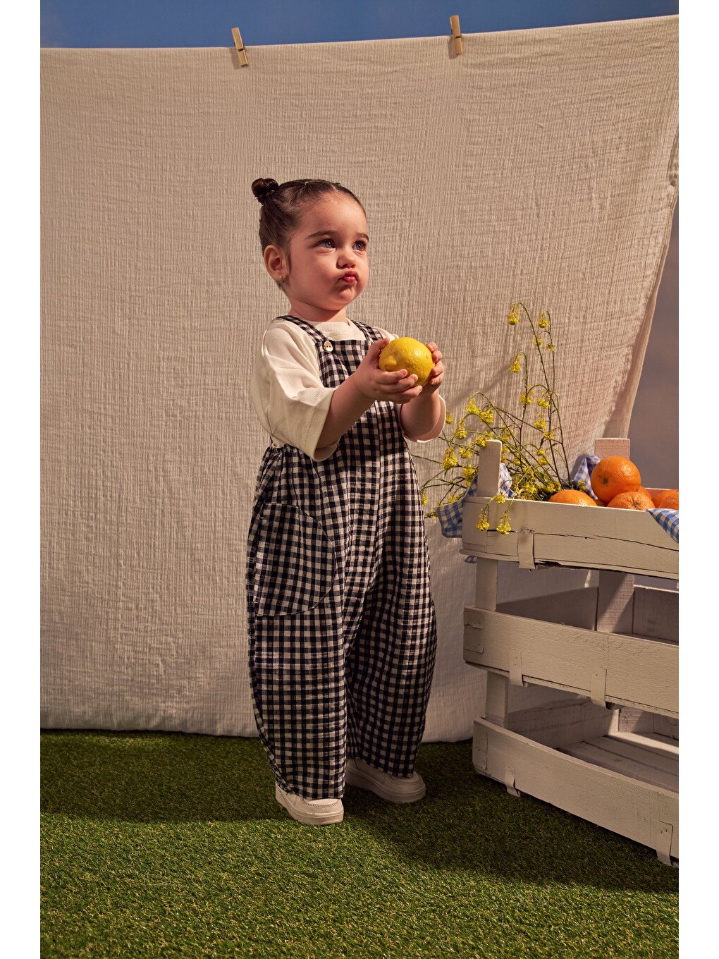 Siyah Daisy Picnic Serisi Cepli Salopet-1