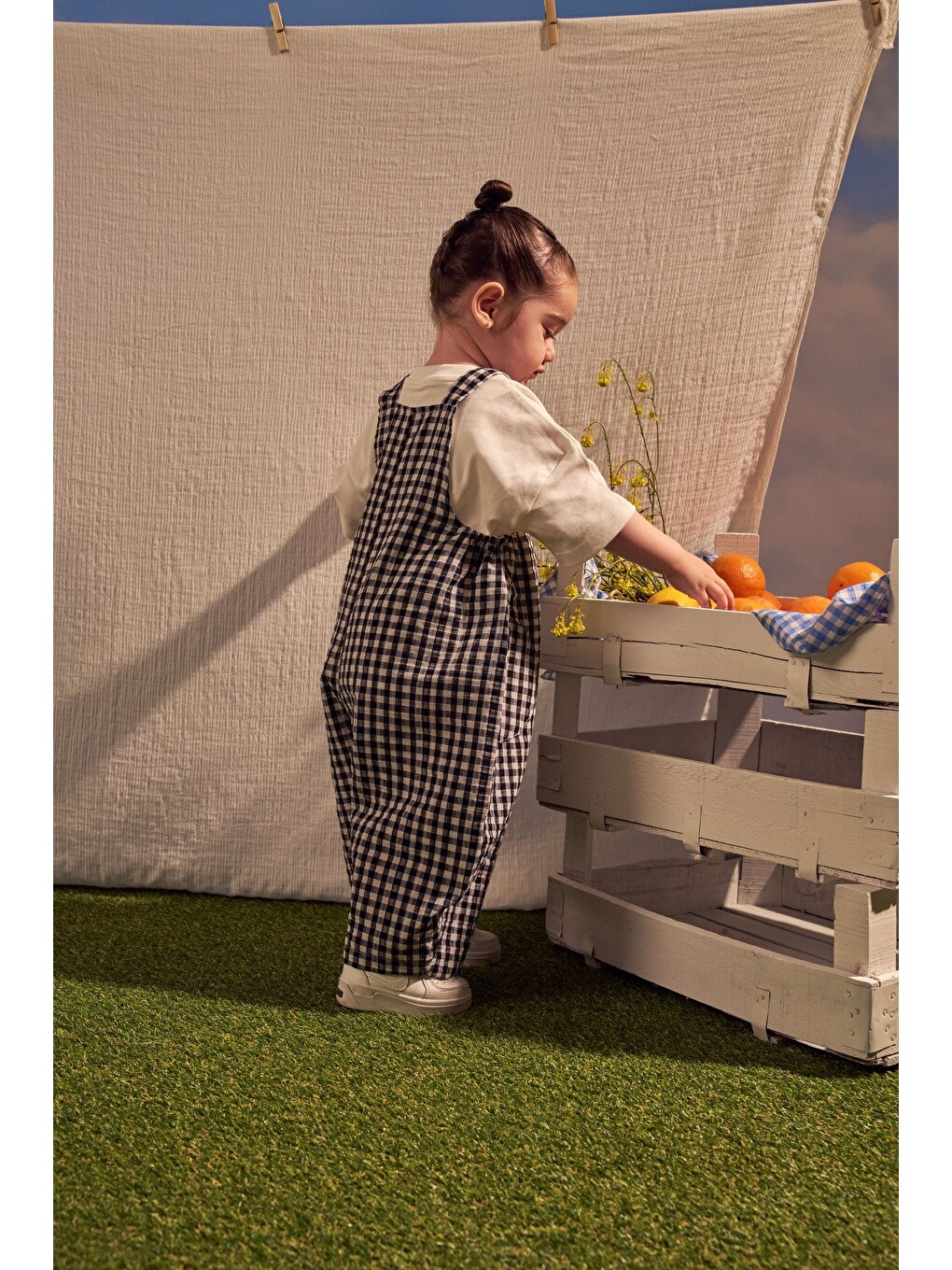 Siyah Daisy Picnic Serisi Cepli Salopet-6